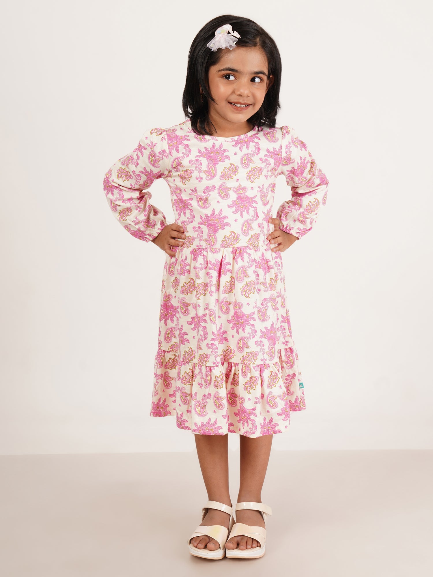Girls Ethnic Motifs Printed Gathered Or Pleated Cotton A Line Dress