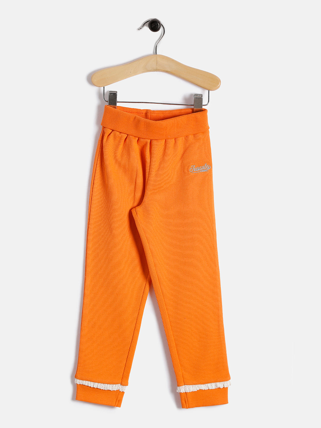 Baby Girls' Orange Cotton Jogger with Lace Trim – Comfortable Everyday Wear