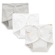 "Baby Cotton Nappy Covers – Pack of 3 | Soft Adjustable Diaper Pants with Velcro – Animal & Stripe Prints"