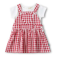 "Baby Girls Cotton Red & White Checkered Pinafore Dress with Tee"