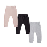Baby Girls Cotton Jogger Pants - 3-Pack (Black, Grey, Beige)