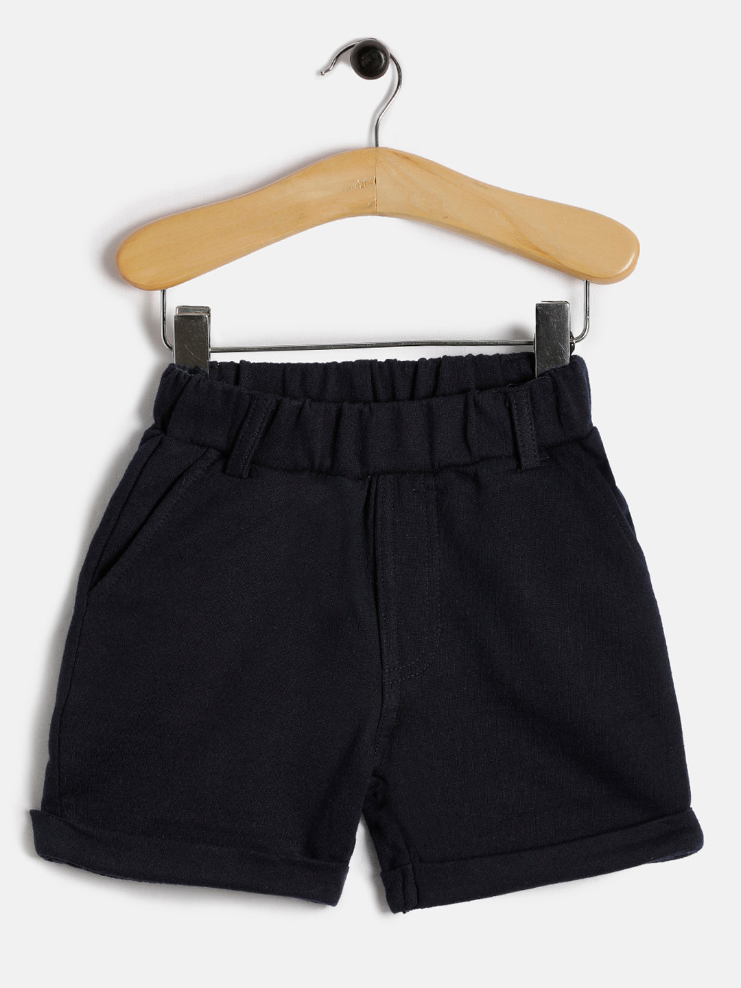 Baby Boys Classic Black Elastic Waist Shorts with Folded Hem