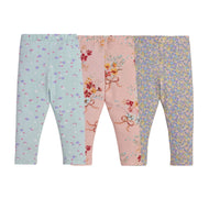 "Girls' Floral Print Leggings - 3-Pack Cotton Stretch Pants"
