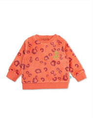 Warm Baby Girls Fleece Sweatshirt – Orange with Leopard Print
