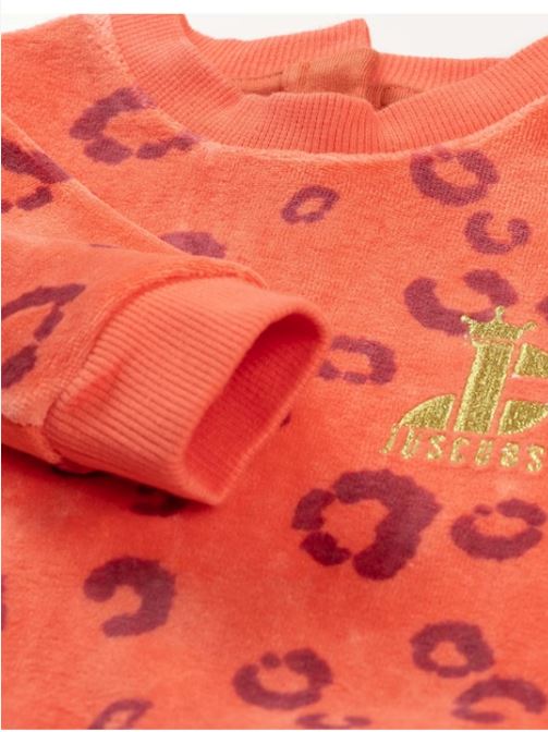 Warm Baby Girls Fleece Sweatshirt – Orange with Leopard Print