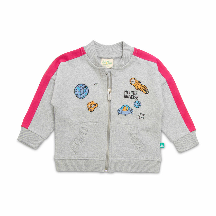 "Baby Boys' Space-Themed Zip-Up Jacket – 'My Little Universe' Embroidered Design "