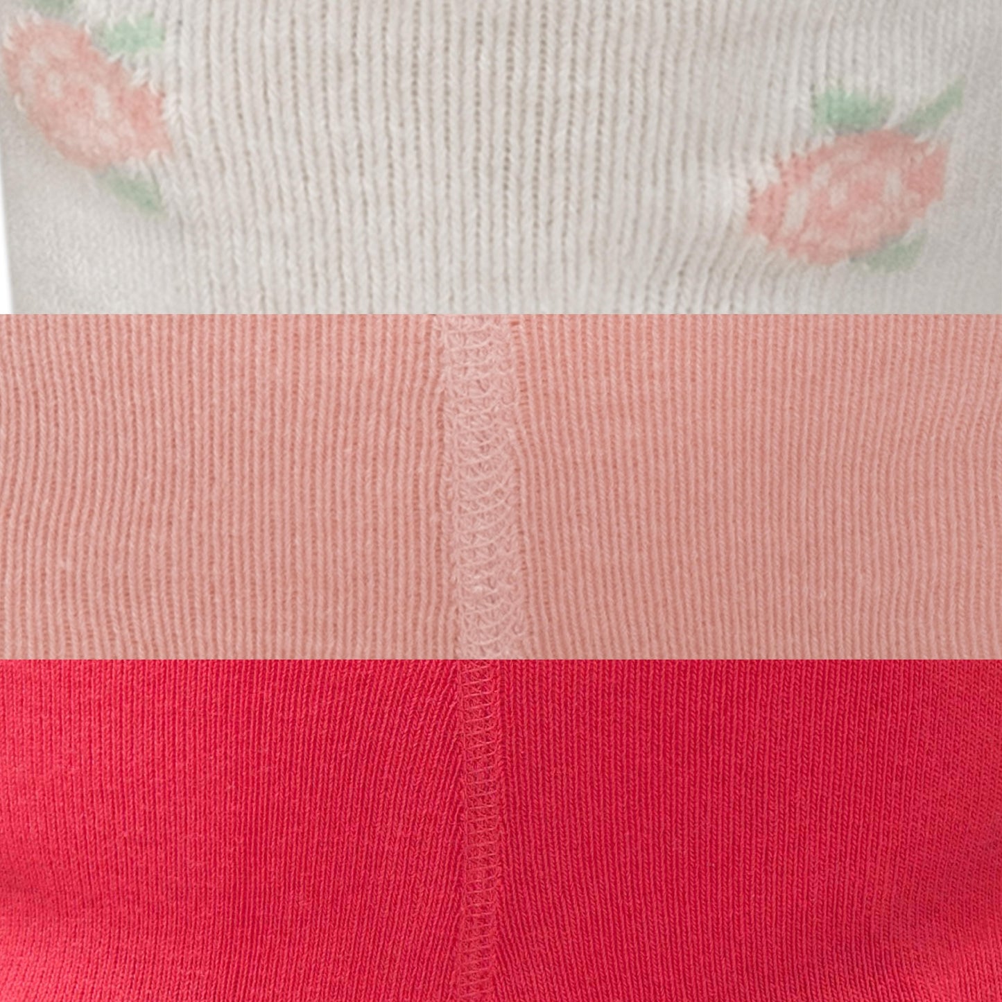 "Baby's Tights - Pack of 3 (White with Floral Print, Light Pink, Bright Pink) - Soft Cotton Blend"