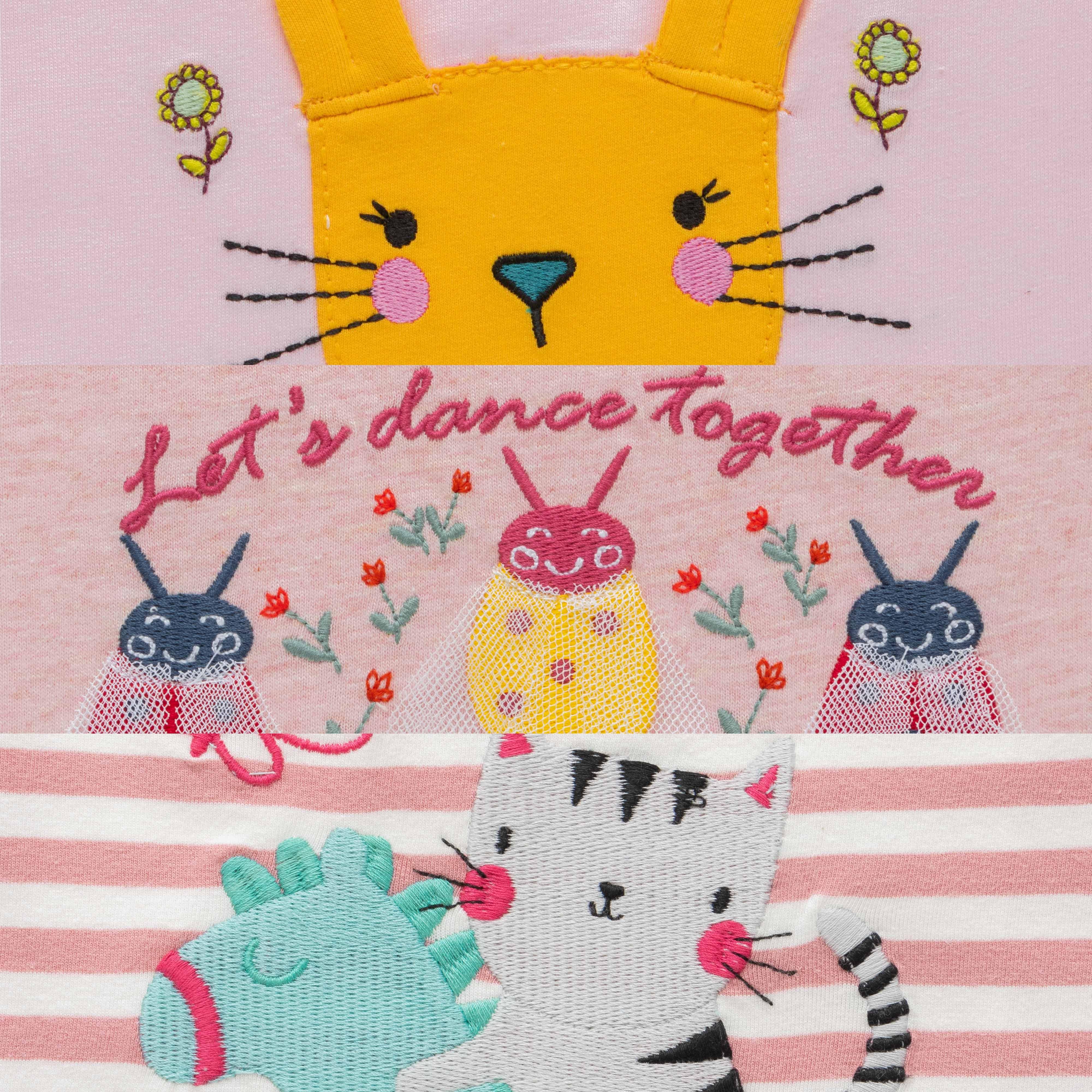 Half Sleeve Kitty Printed AOP & Embroidery Romper Pack of 3
