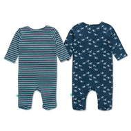 Boys AOP & Stripe Embroidery Full Sleeve Sleep Suits Pack of 2