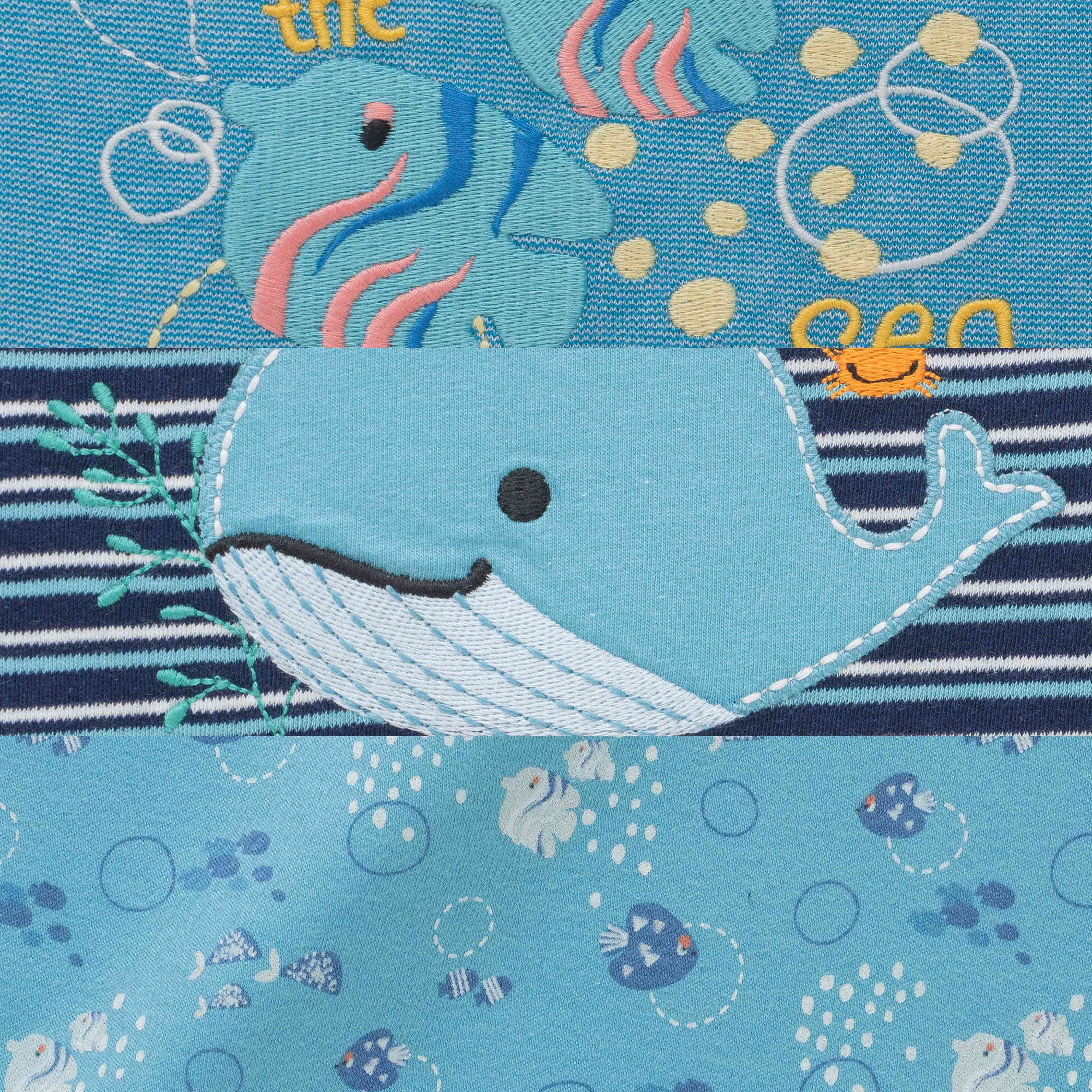 Half Sleeve Sea Theme Printed & Embroidery Romper Pack of 3