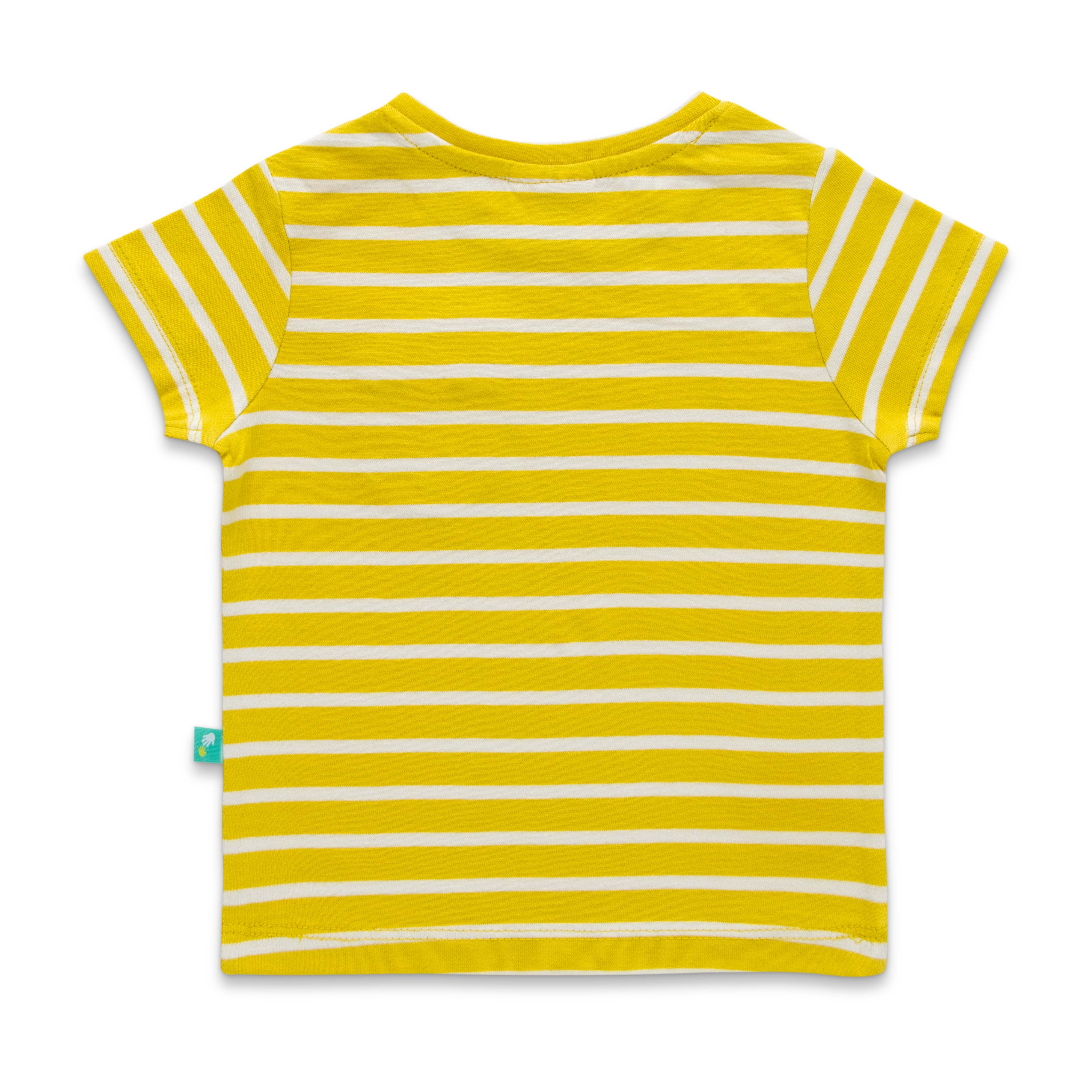 Infant Girls Striped Pure Cotton T-shirt with Shorts-Yellow & Black