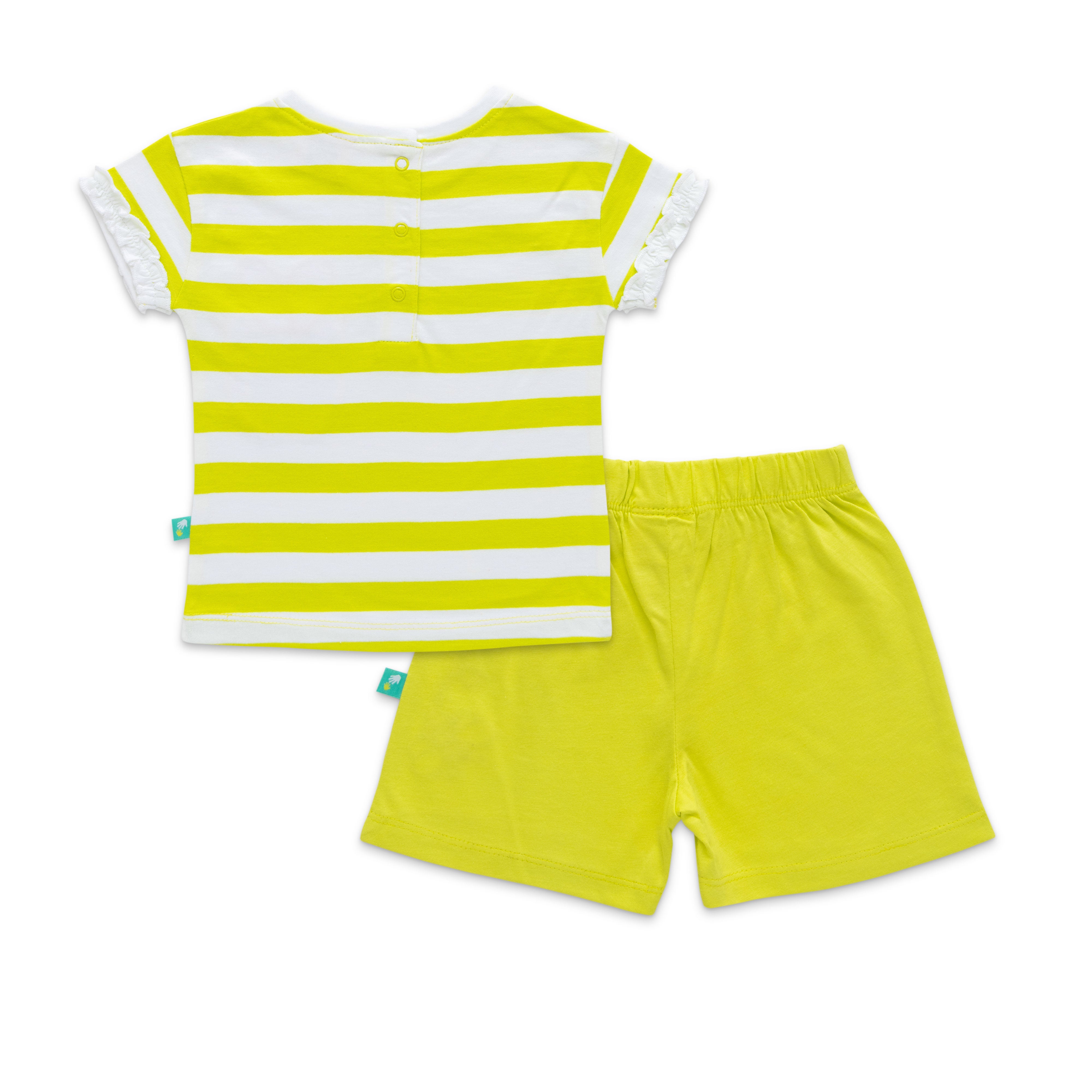 Infant Girls Striped Pure Cotton T-shirt with Shorts-Green & Blue