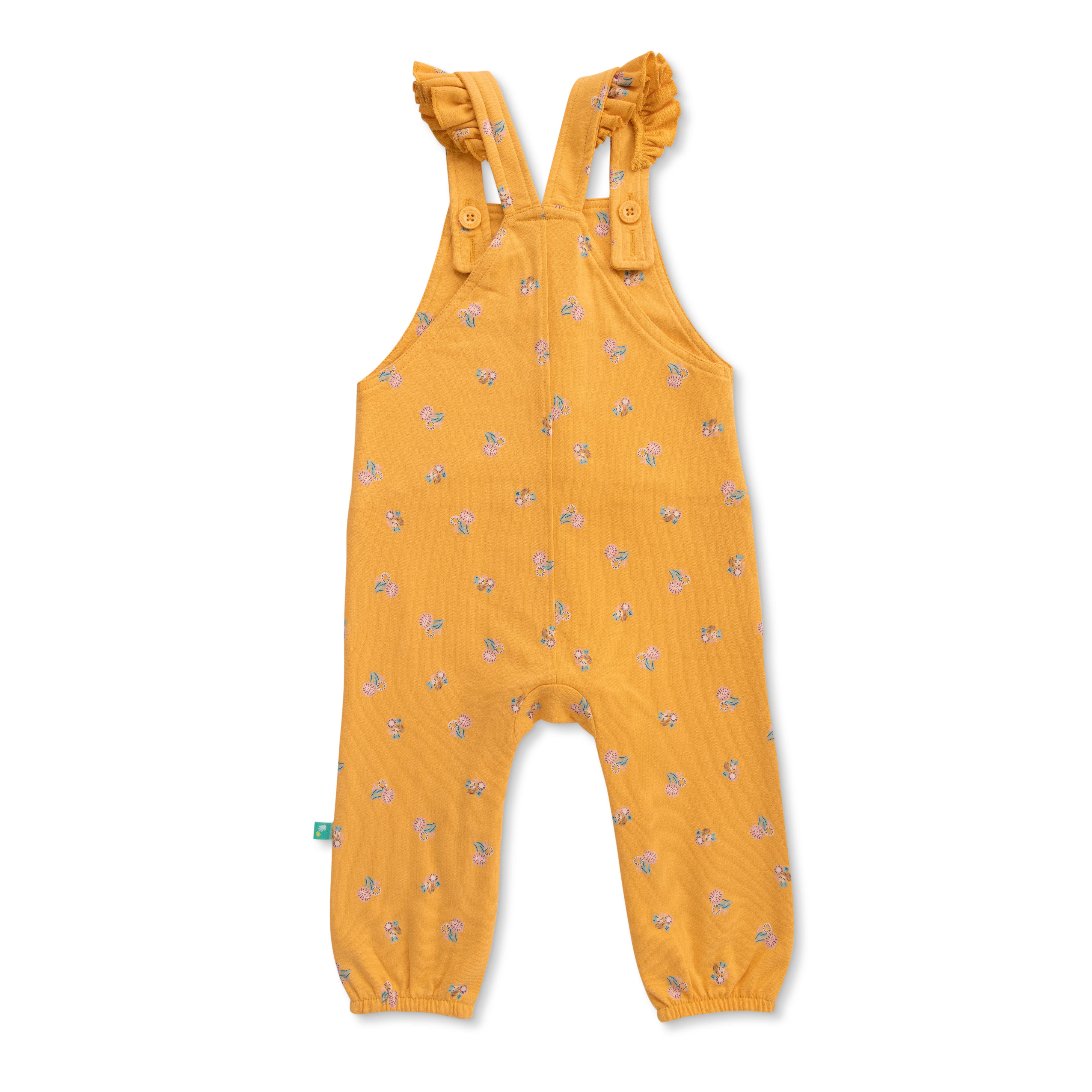 Baby Girls' Yellow Dungaree Set with Hedgehog Patch and Pink T-Shirt