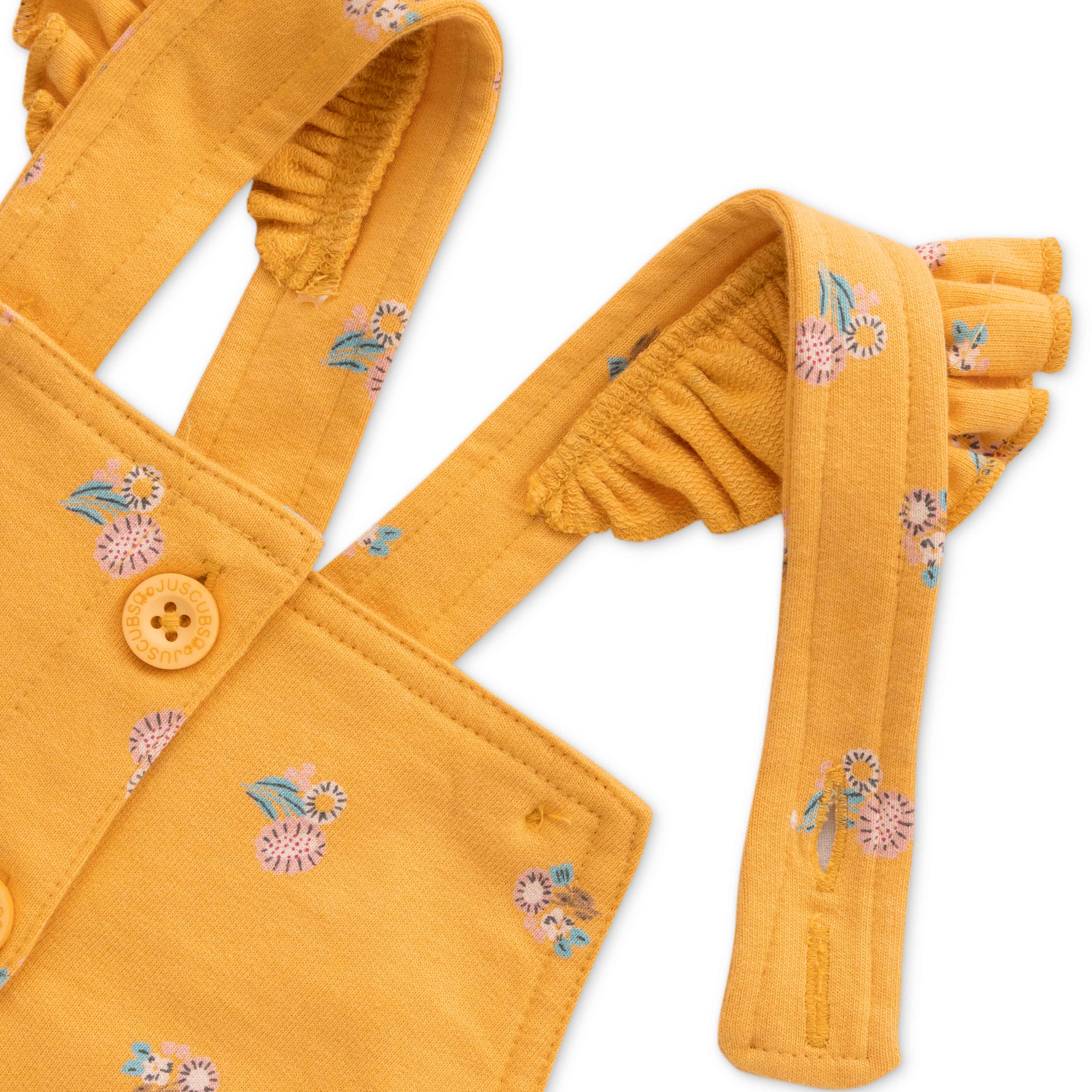 Baby Girls' Yellow Dungaree Set with Hedgehog Patch and Pink T-Shirt