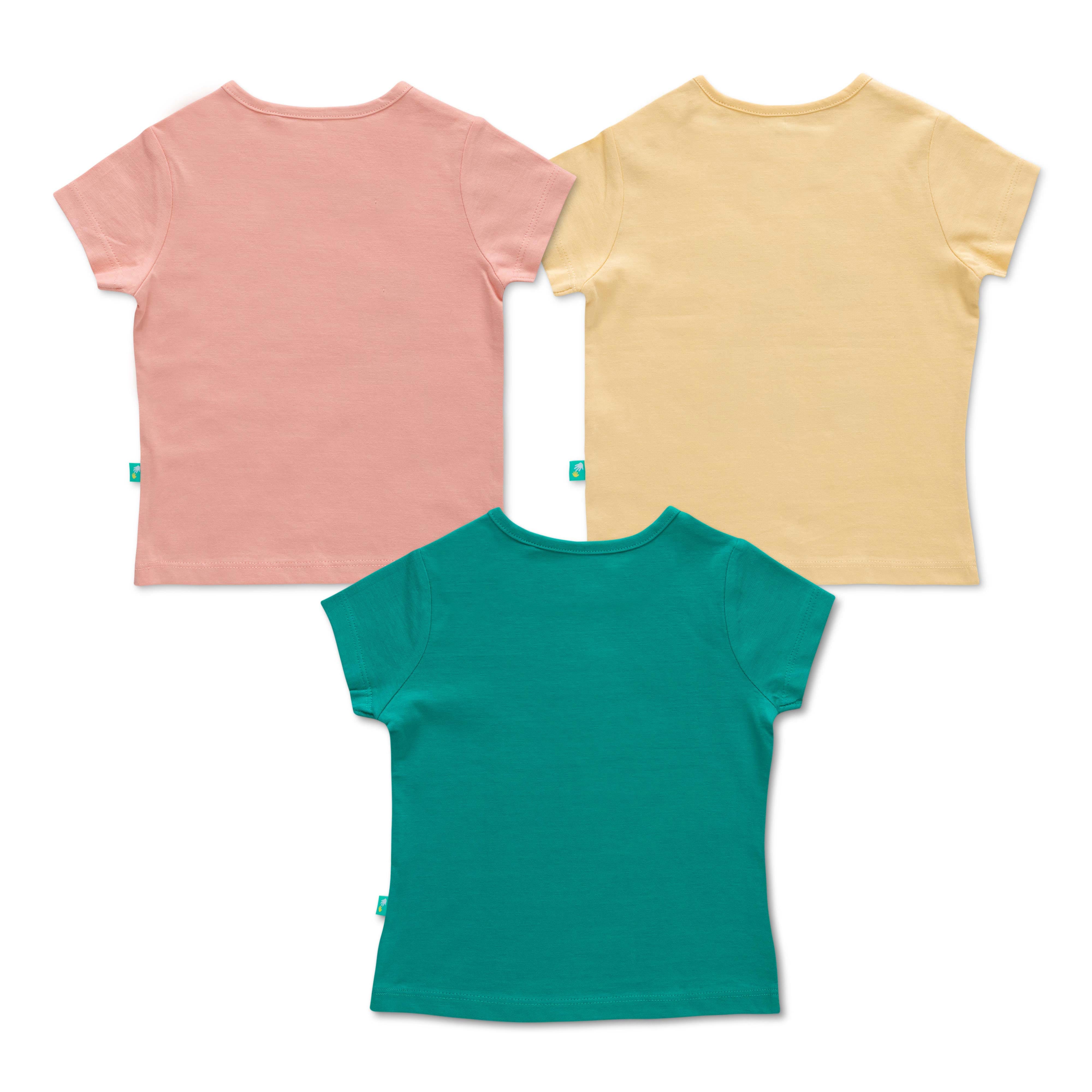 "Baby Girls' Cotton T-Shirt Set – Pack of 3 with Star, Dino & Unicorn Prints"