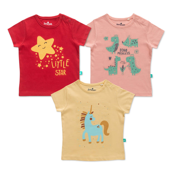 JusCubs Infant Girls Half Sleeves Printed Tee Pack of 3