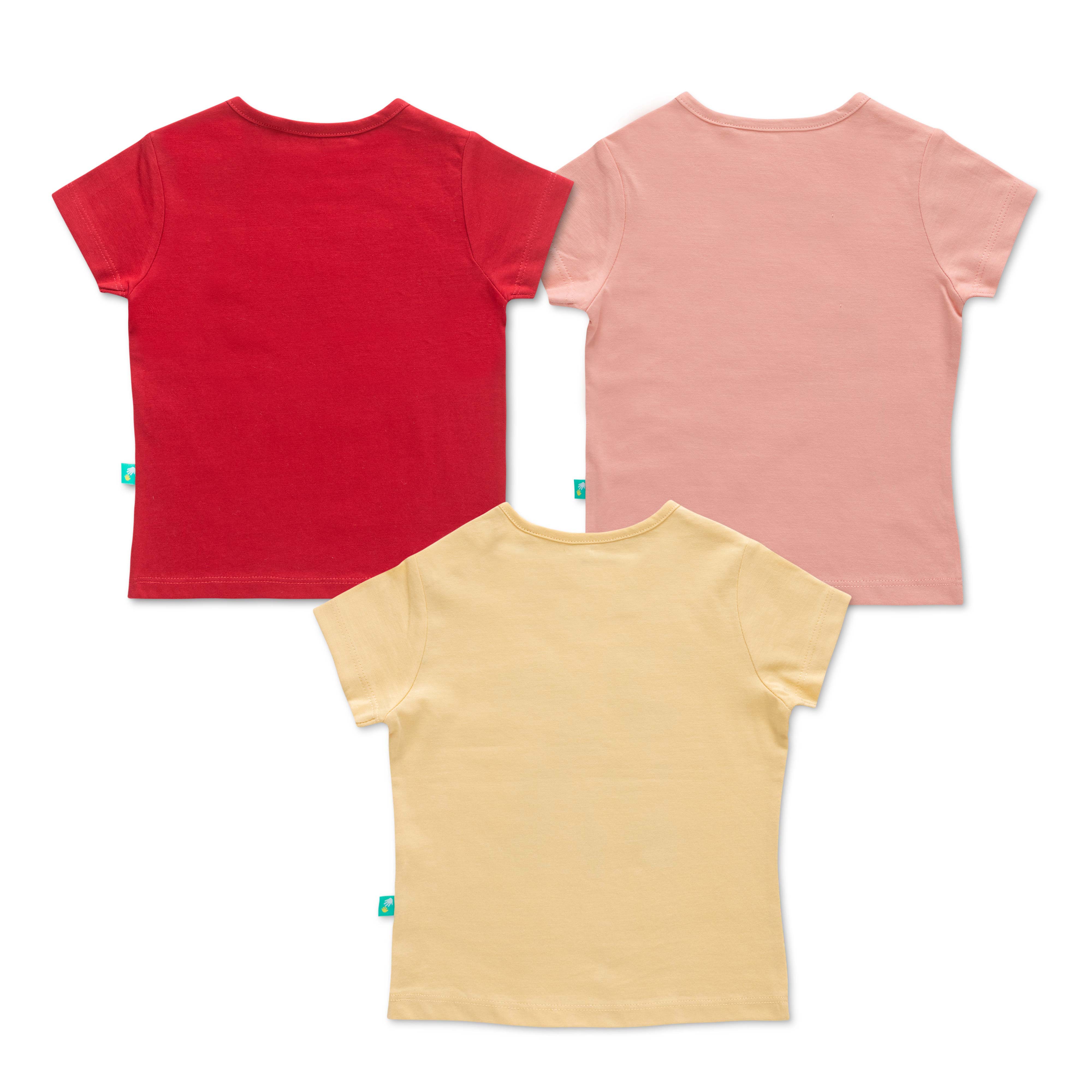 "Baby Girls' Cotton T-Shirt Set – Pack of 3 with Unicorn, Dino & Star Prints"