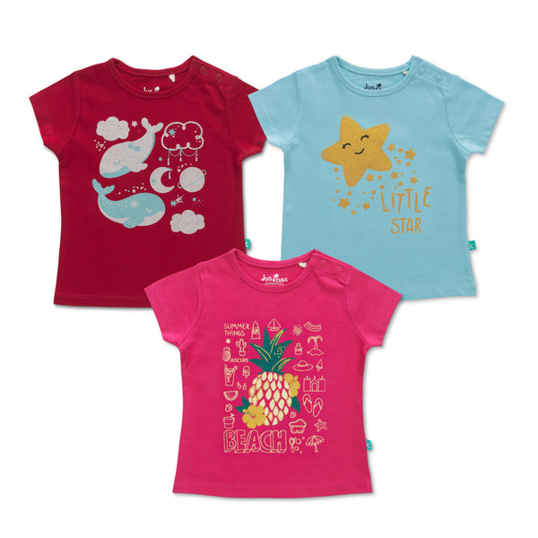 JusCubs Infant Girls Half Sleeves Printed Tee Pack of 3