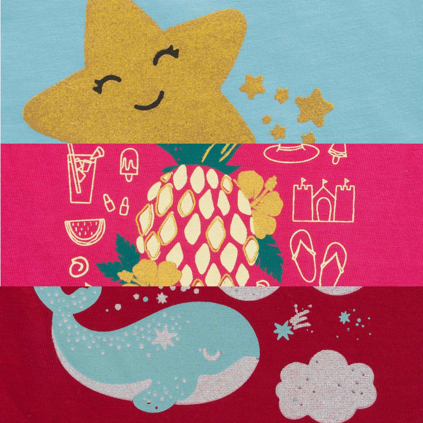 "Baby Girls' Cotton T-Shirts – Pack of 3 (Sea & Whale Prints)"