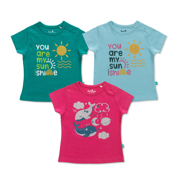 JusCubs Infant Girls Half Sleeves Printed Tee Pack of 3