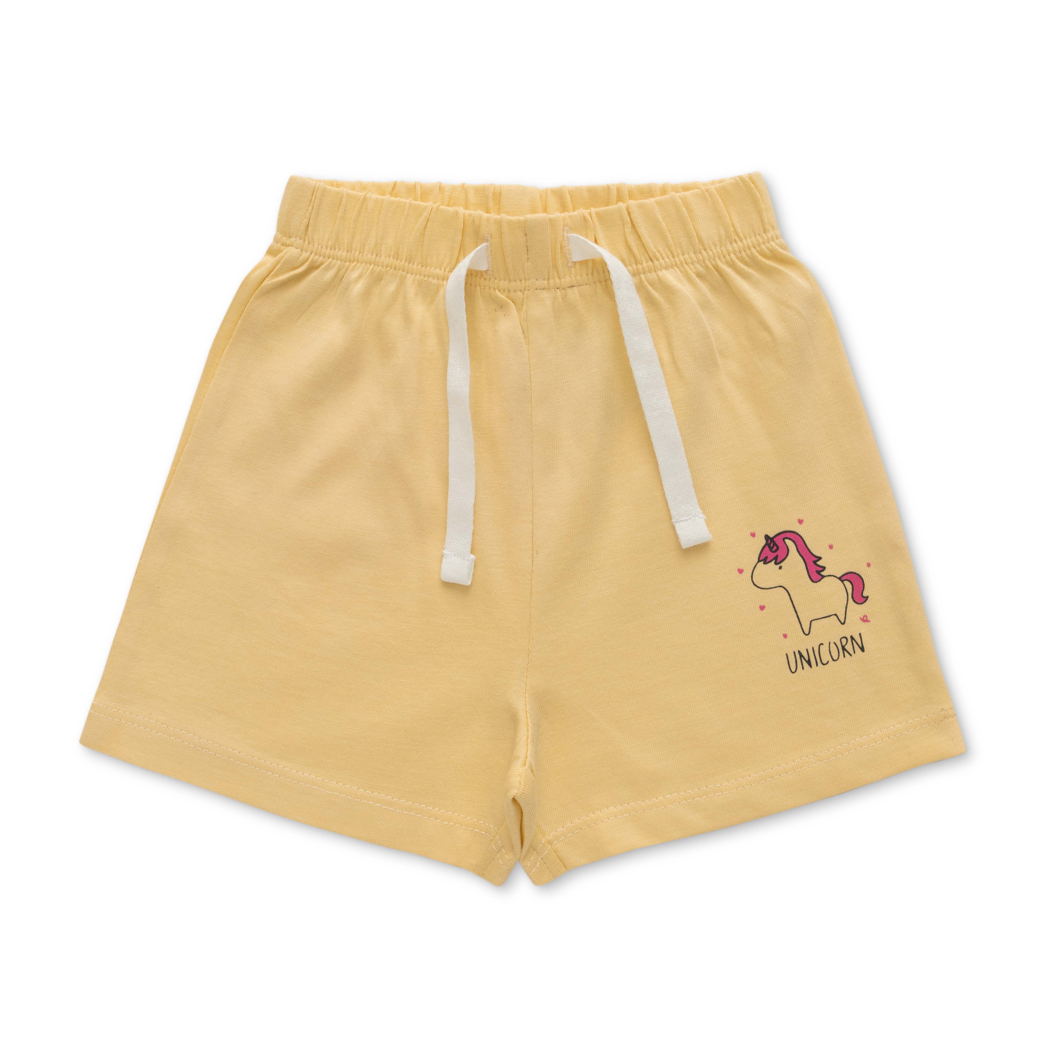 Infant Girls Striped Pure Cotton T-shirt with Shorts-Yellow
