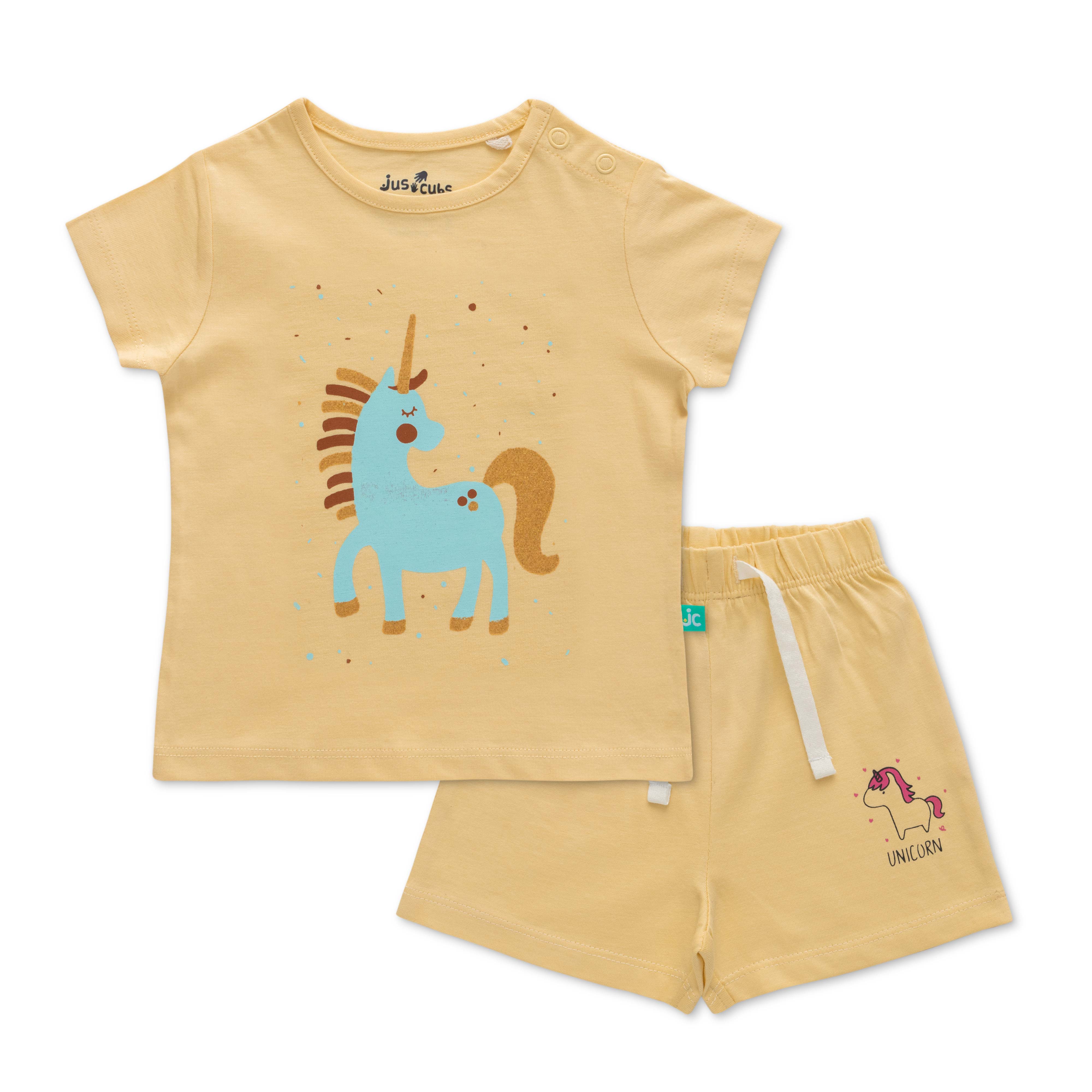 Infant Girls Striped Pure Cotton T-shirt with Shorts-Yellow