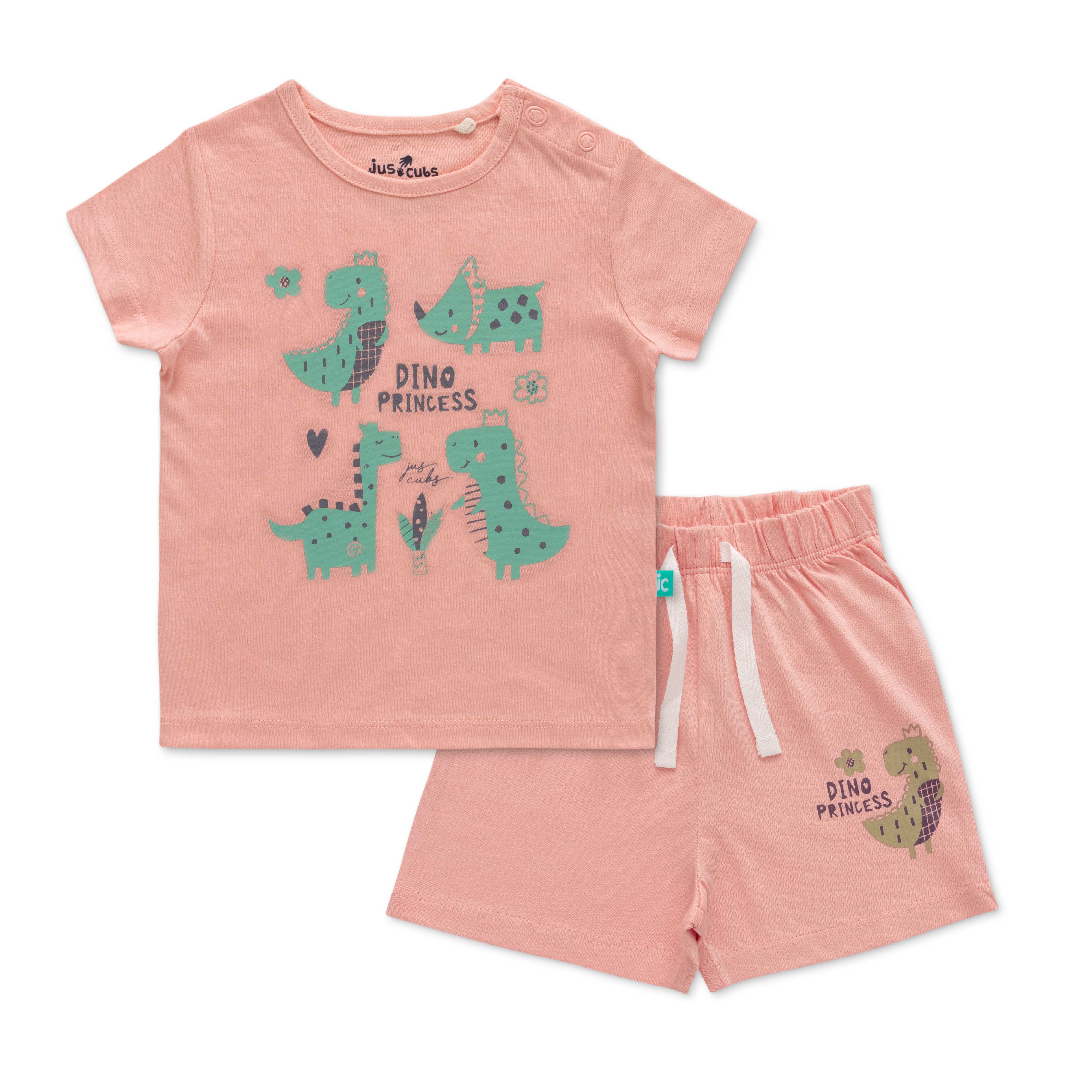 Infant Girls Striped Pure Cotton T-shirt with Shorts- Pink