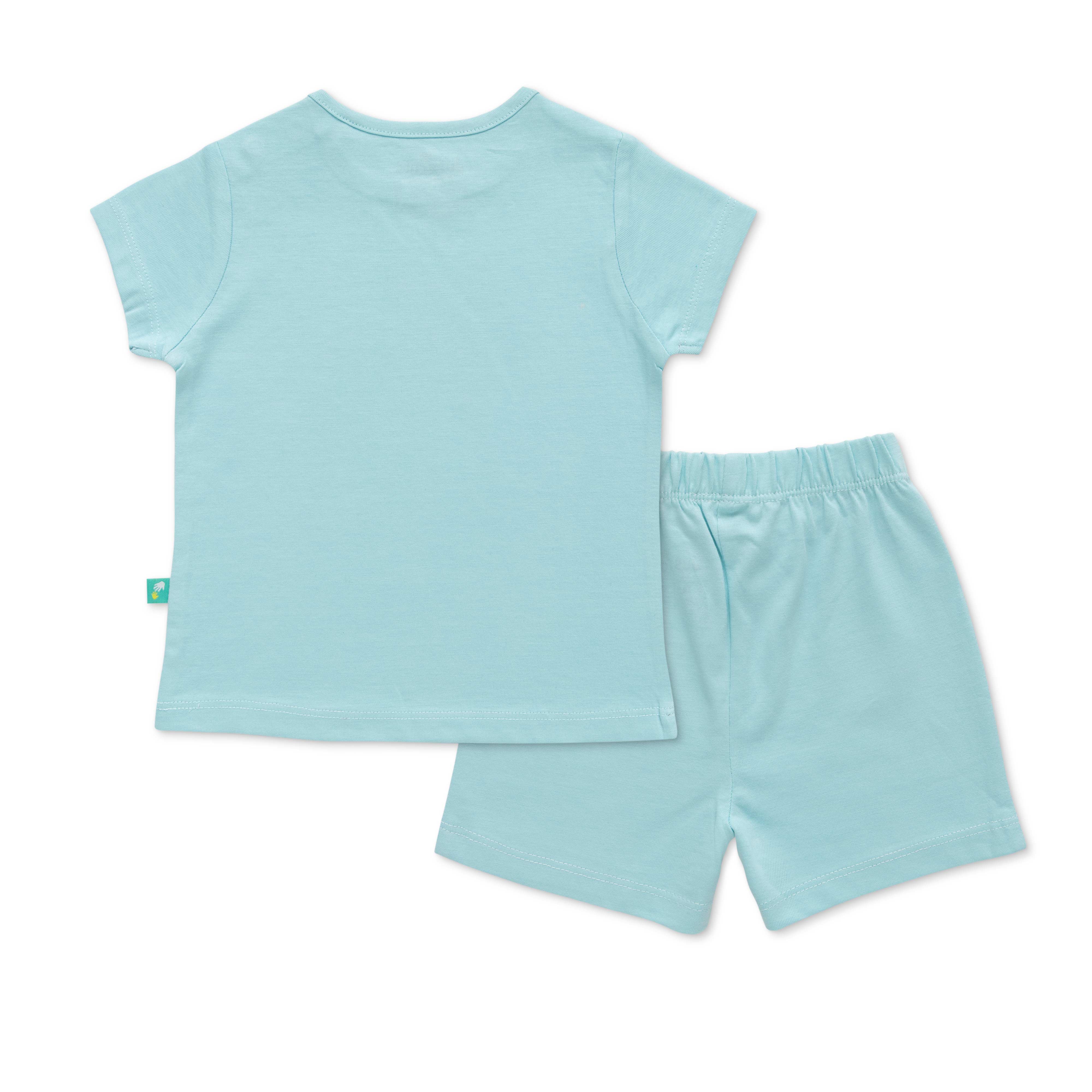 Infant Girls Striped Pure Cotton T-shirt with Shorts- Blue