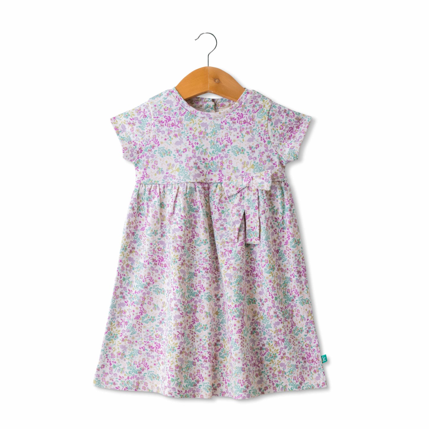 Baby Girls’ A-Line Dress with Pastel Flower Pattern & Short Sleeve Cotton