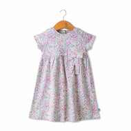 Baby Girls’ A-Line Dress with Pastel Flower Pattern & Short Sleeve Cotton