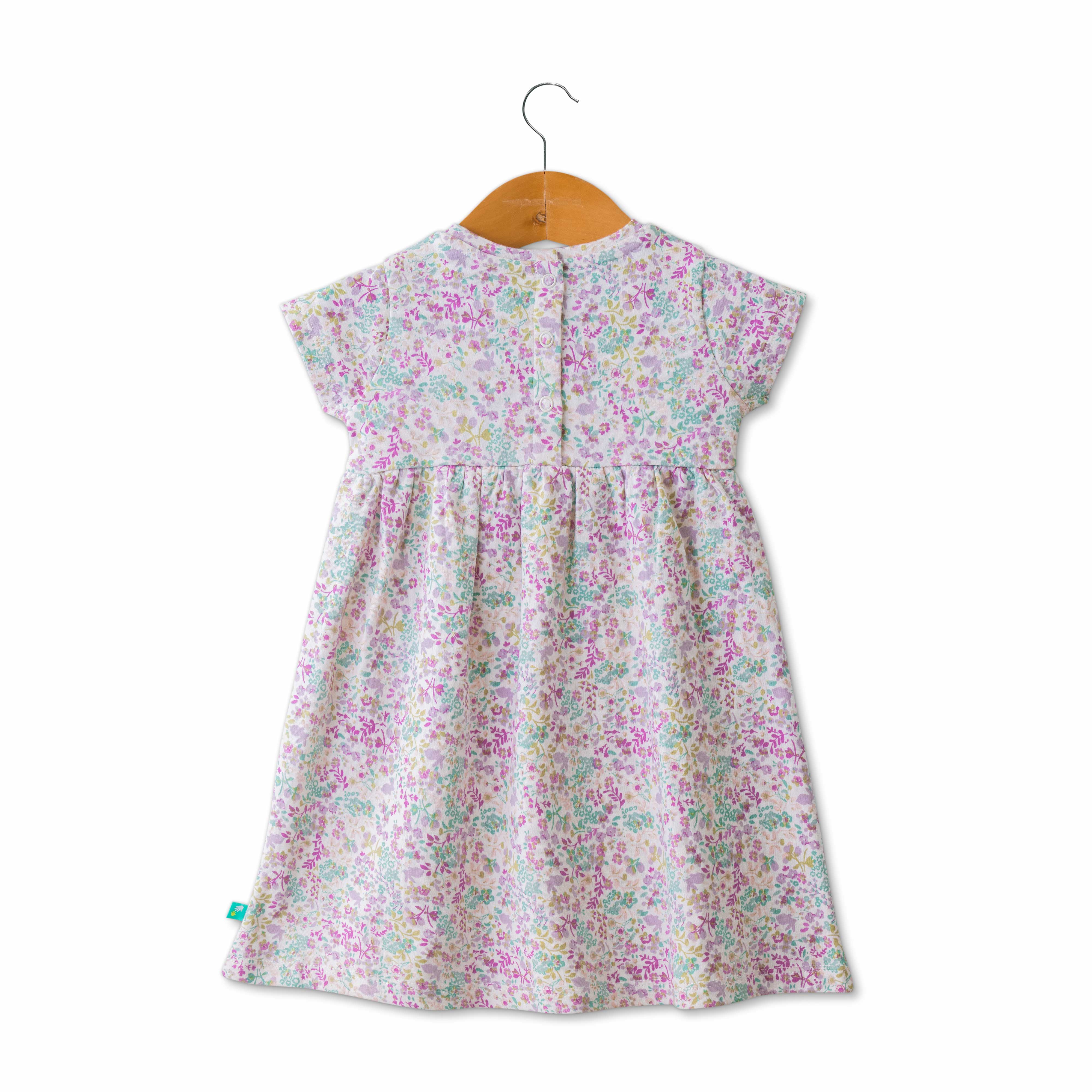 Baby Girls’ A-Line Dress with Pastel Flower Pattern & Short Sleeve Cotton