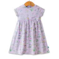 Baby Girls' Cap Sleeve Cotton Dress – Lilac Bunny & Garden Print with Bow Detail