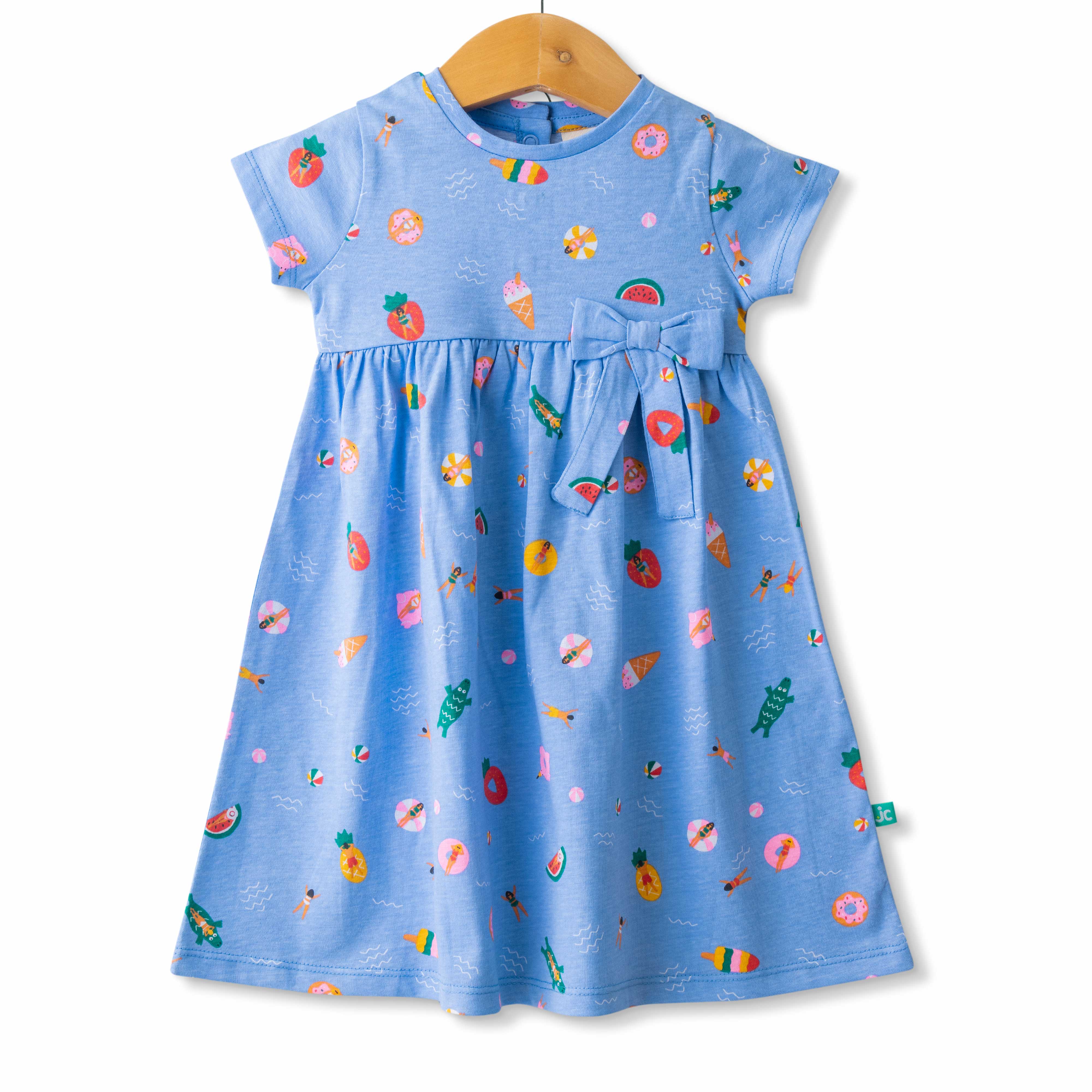 Baby Girls All Over Printed Below Knee Casual Dress - Blue
