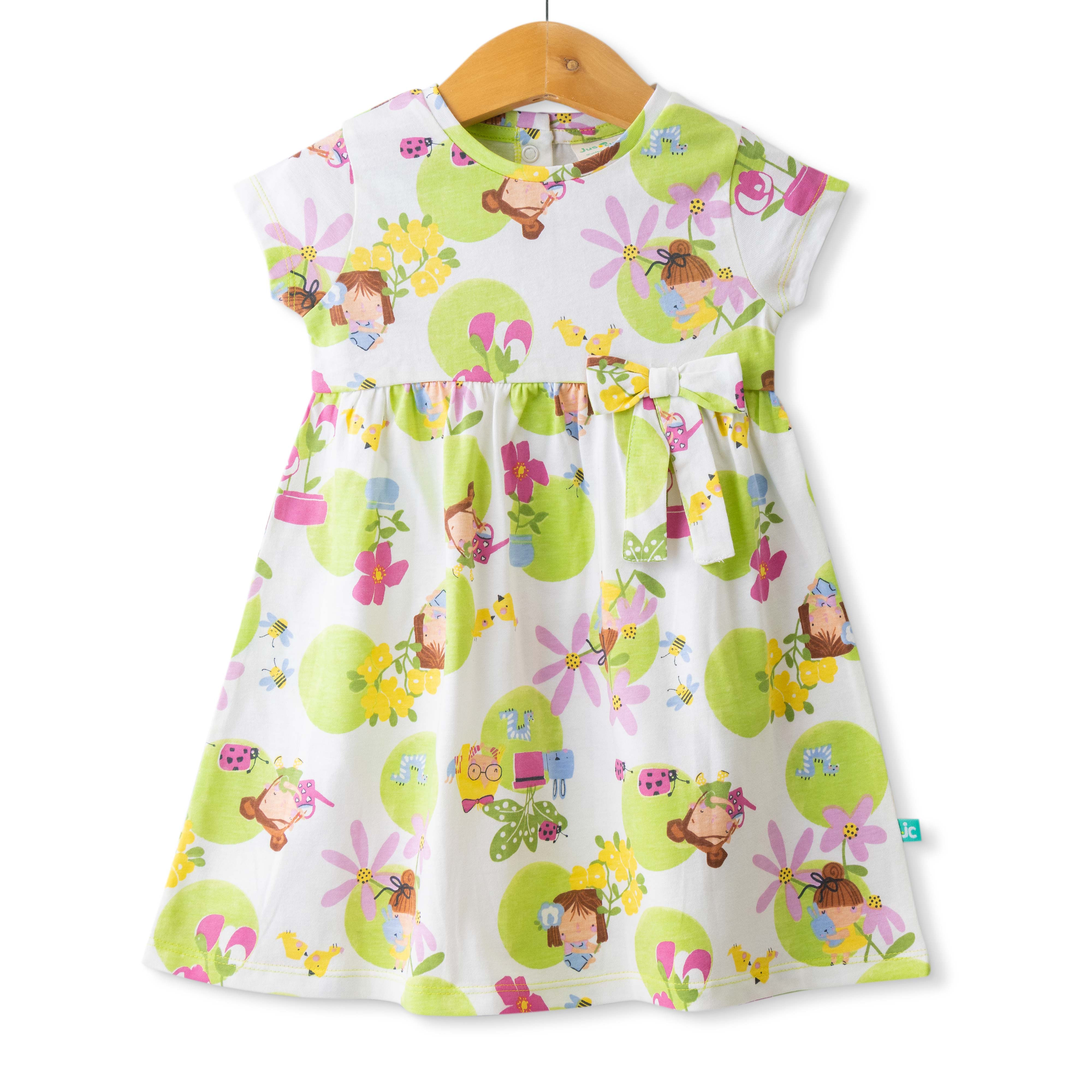 Baby Girls Flowers & Fruits  Printed Below Knee Casual Dress - White