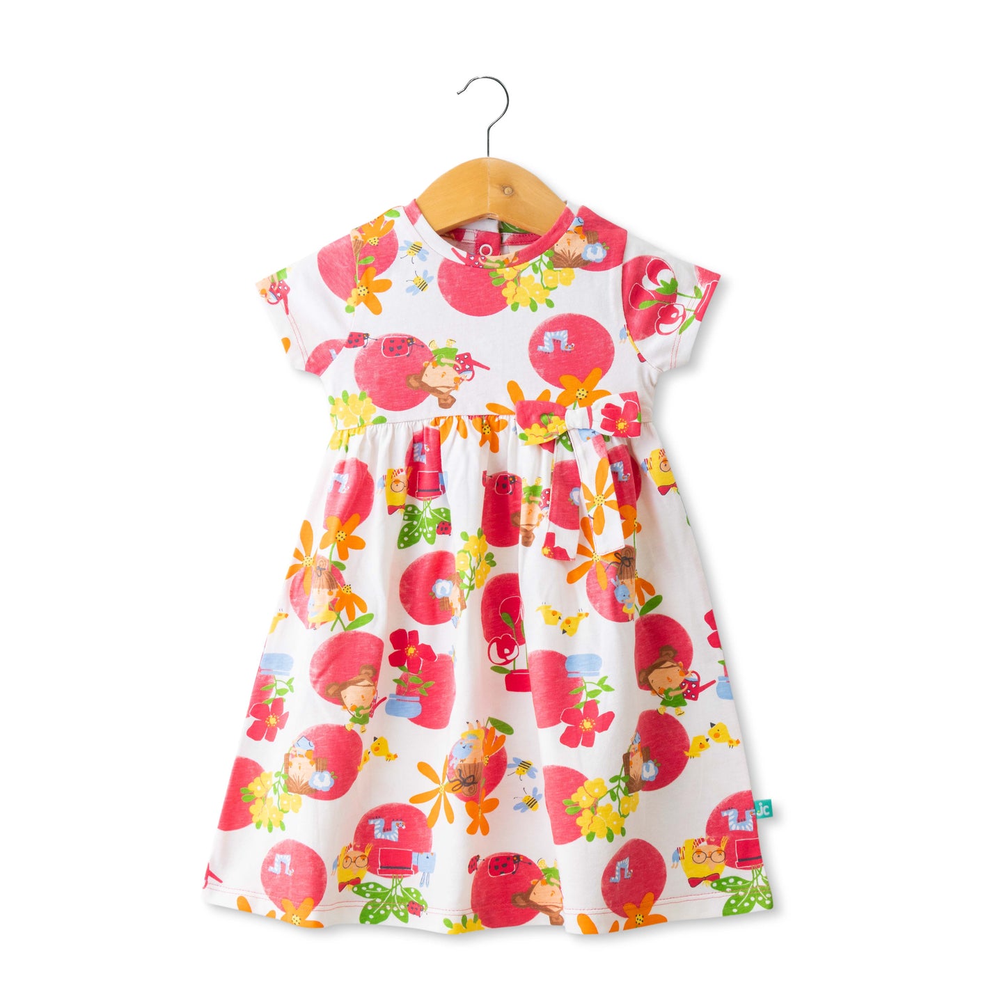 Baby Girls Dark Color All Over Printed Below Knee Casual Dress - White