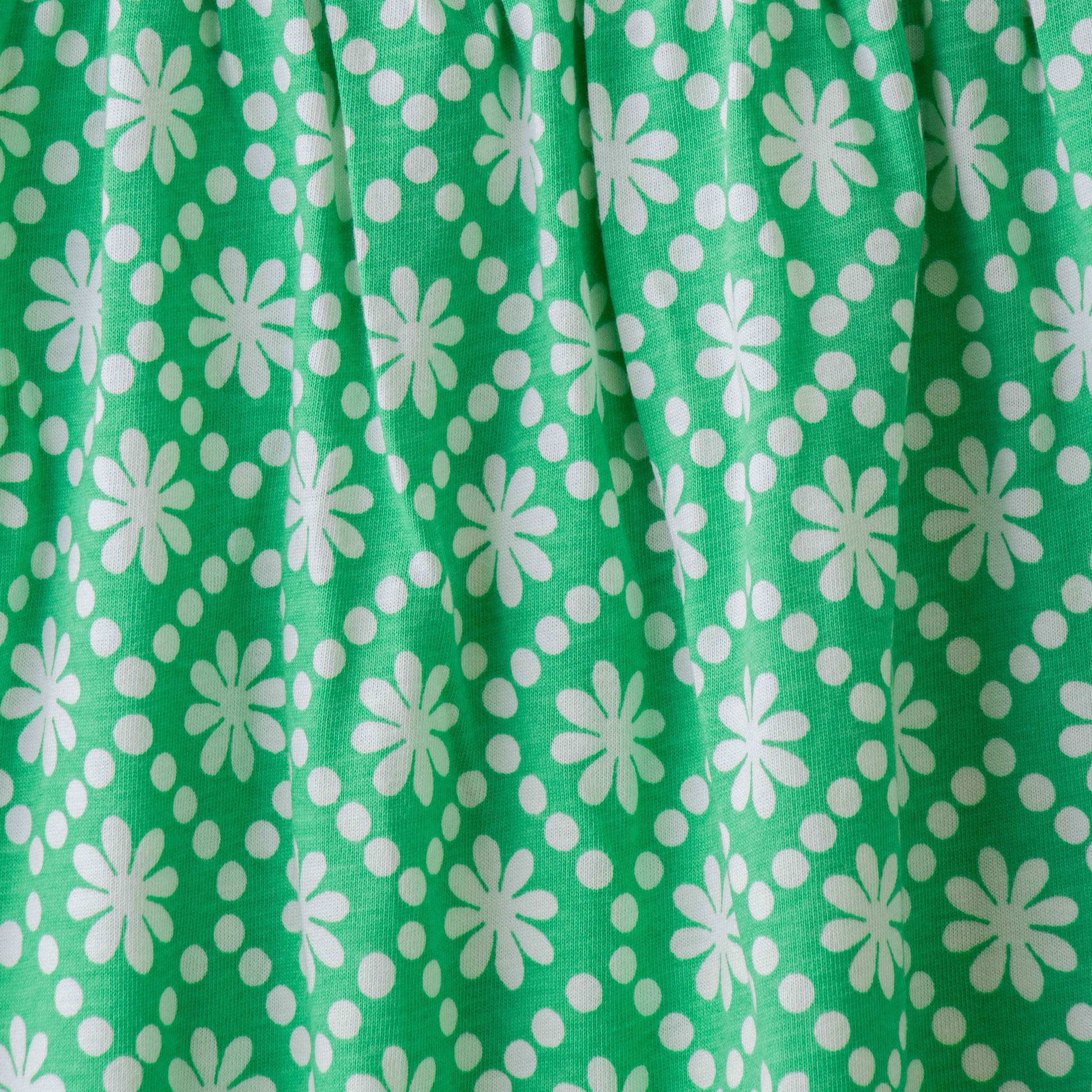 Baby Girls' Cap Sleeve Cotton Dress – Green Floral Print with Bow Detail