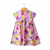 Baby Girls All Over Flowers Printed Below Knee Casual Dress - Pink