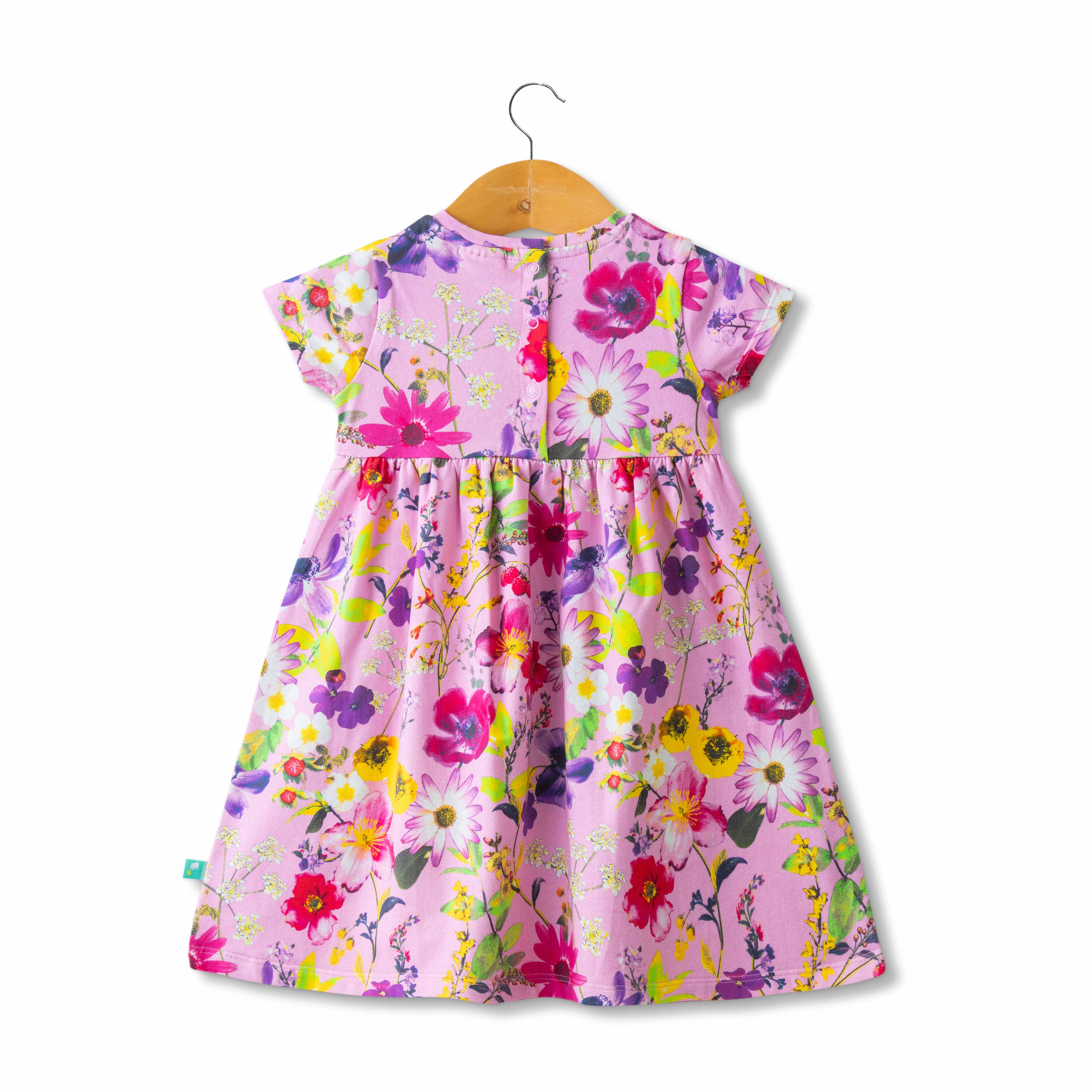 Baby Girls All Over Flowers Printed Below Knee Casual Dress - Pink