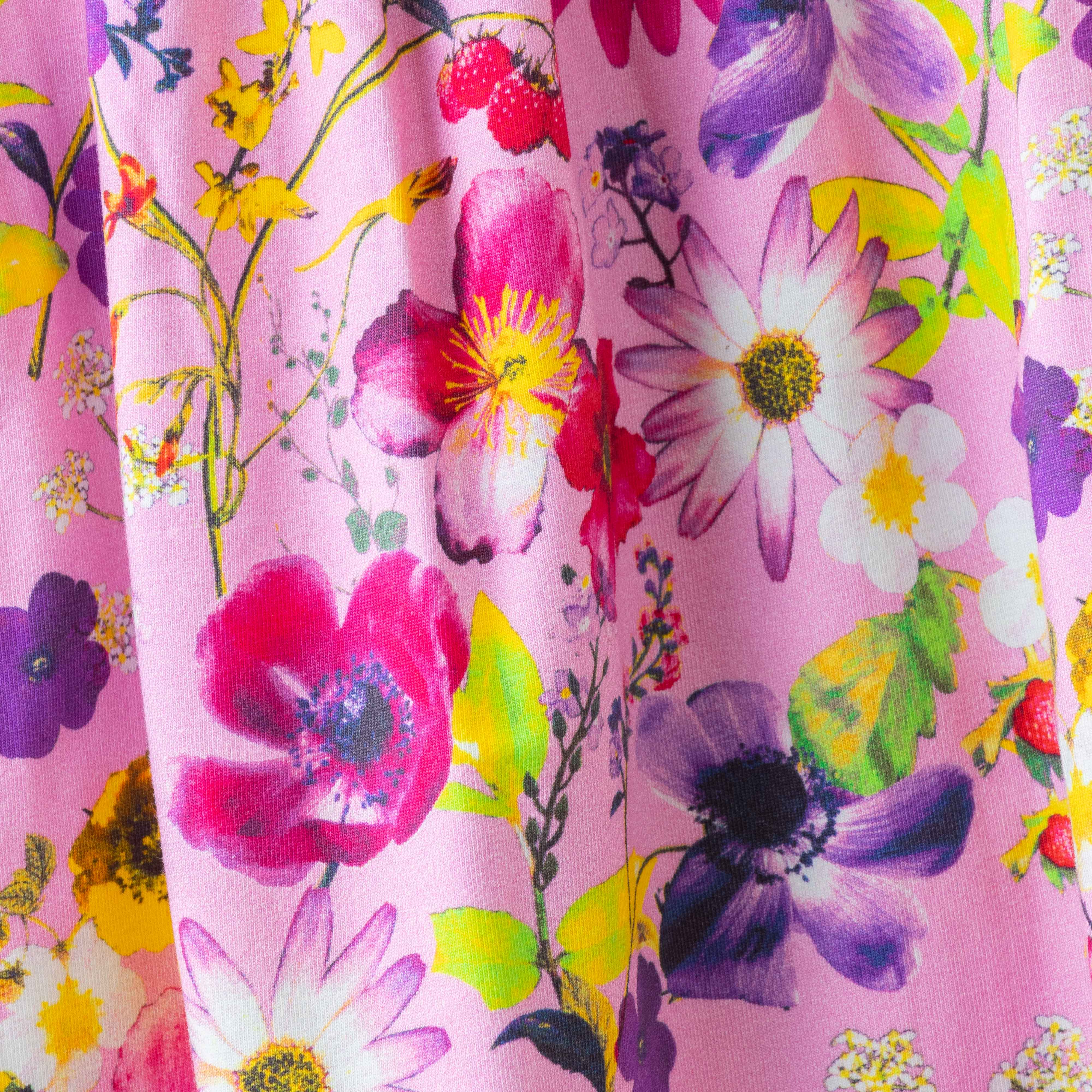 Baby Girls All Over Flowers Printed Below Knee Casual Dress - Pink