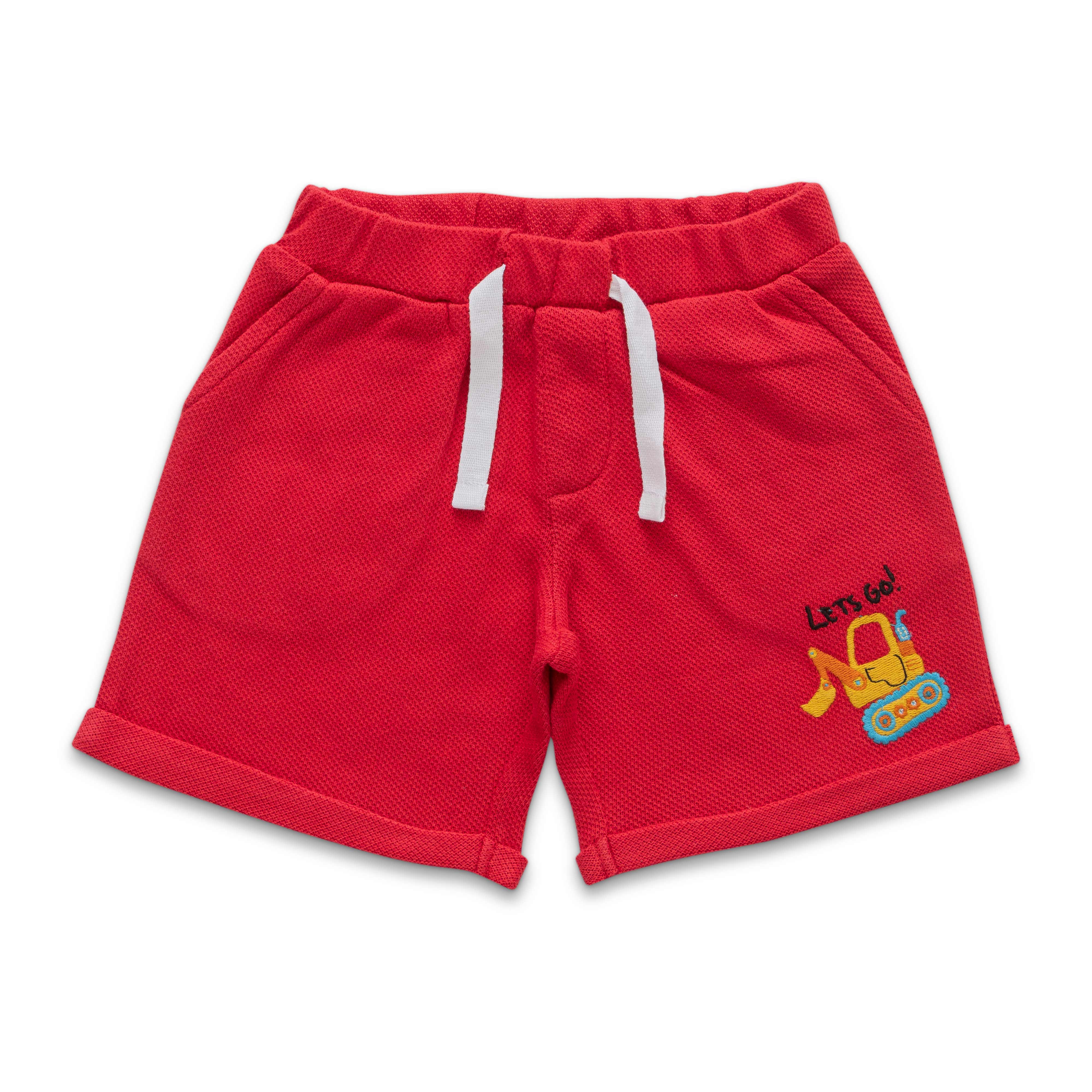 "Baby Boys' Construction Vehicle Print T-Shirt and Shorts Set – Grey & Red"