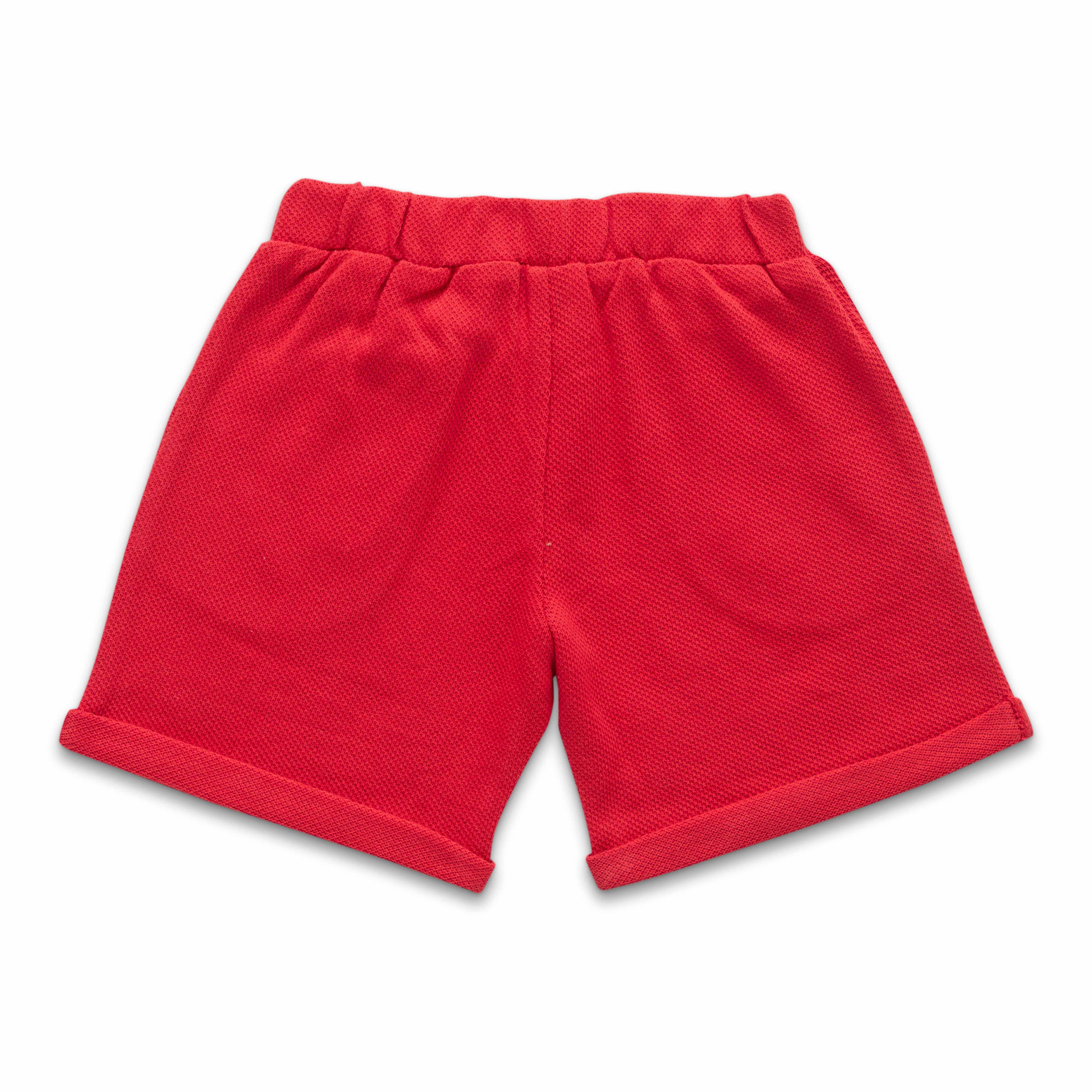 "Baby Boys' Construction Vehicle Print T-Shirt and Shorts Set – Grey & Red"
