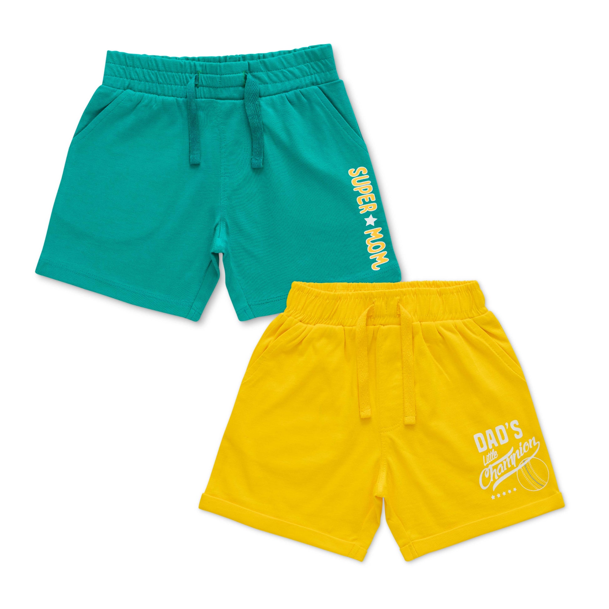 Baby Boys’ 2-Pack Cotton Shorts – Super Mom & Dad’s Little Champion Print Set