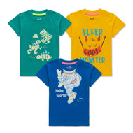 "Baby Boys' Graphic T-Shirt Set – Pack of 3 (Dino, Astronaut & Monster Prints) – Colorful Cotton Tees"