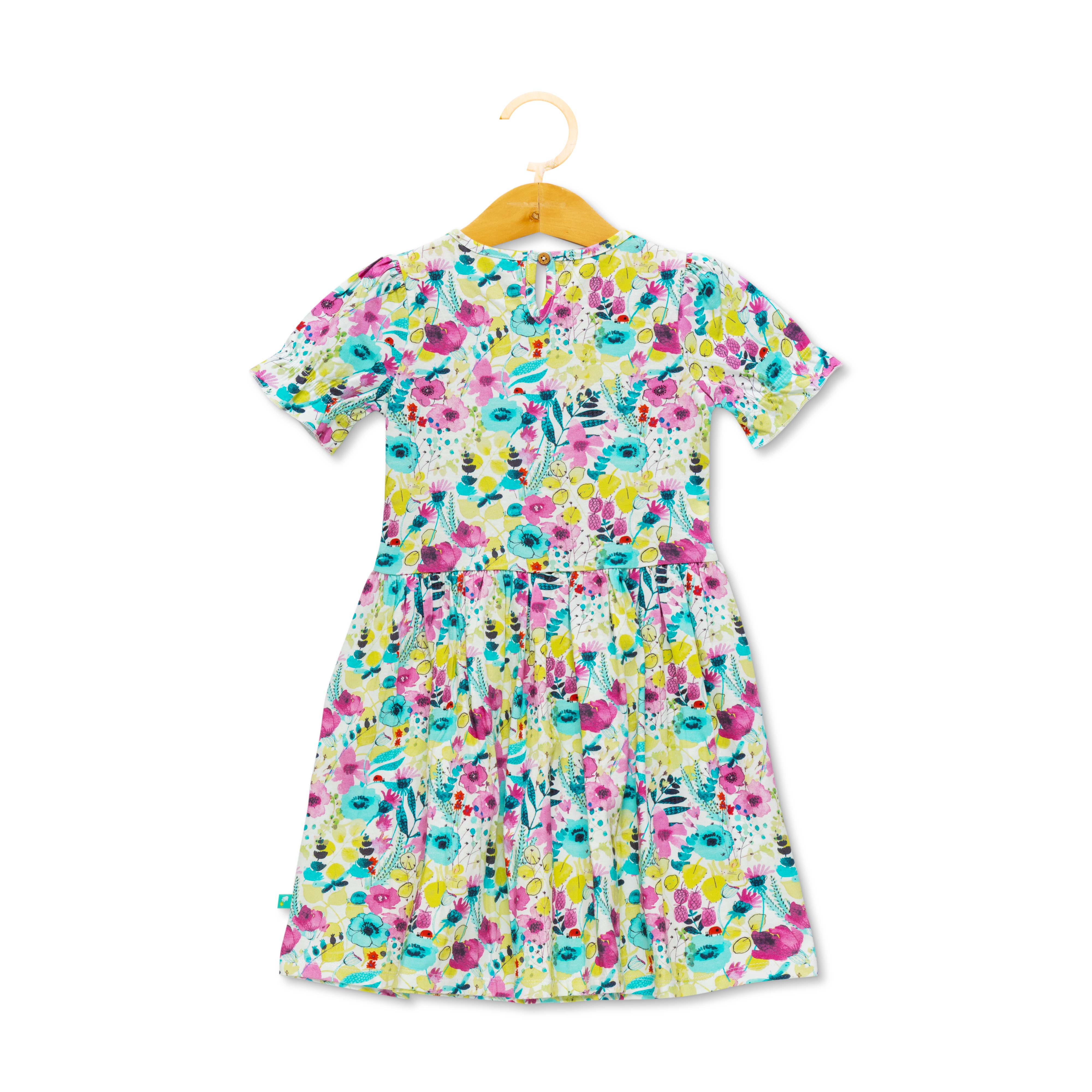 Girls Floral Printed Fit & Flare Dress - Off White