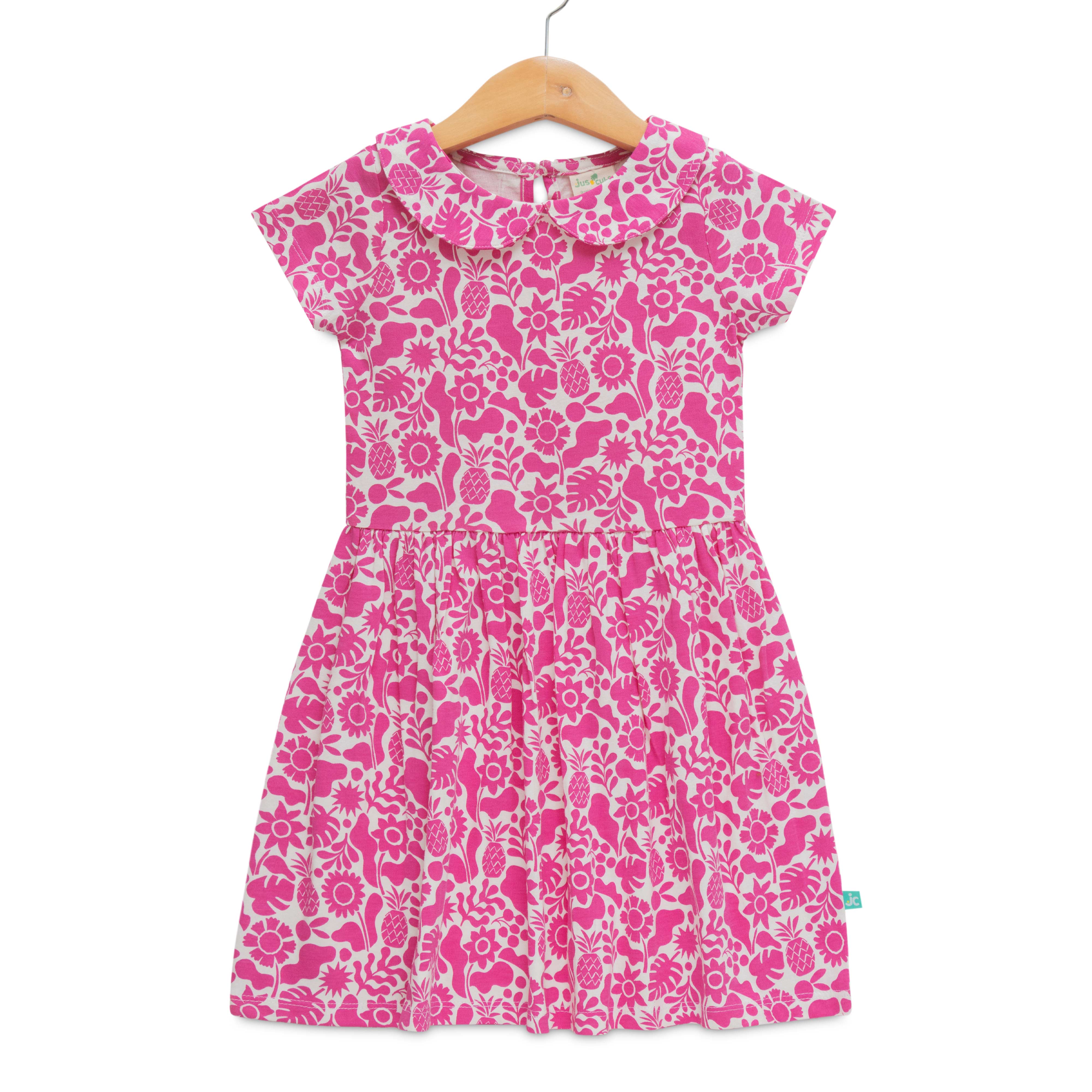 Girls Floral Printed Peter Pan Neck Fit & Flare Dress