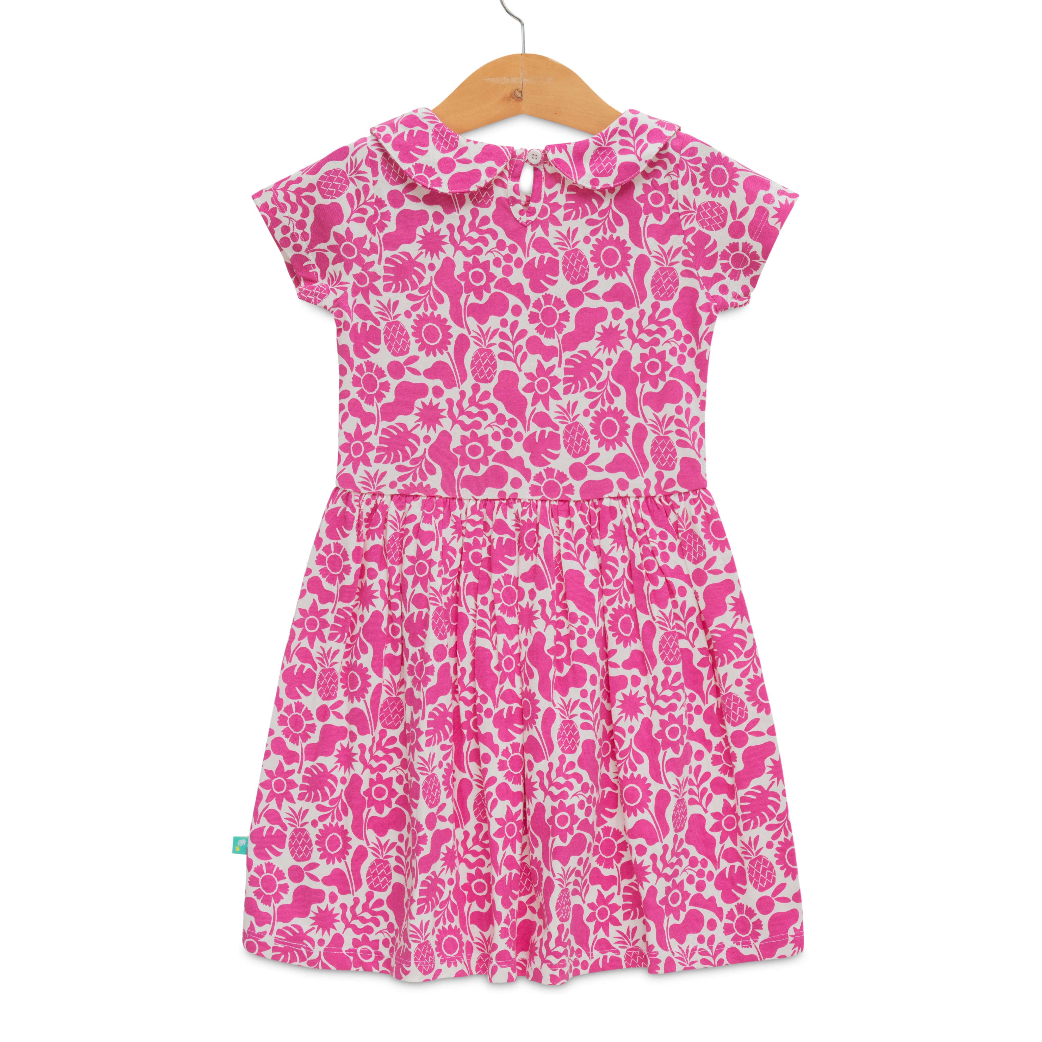 Girls Floral Printed Peter Pan Neck Fit & Flare Dress