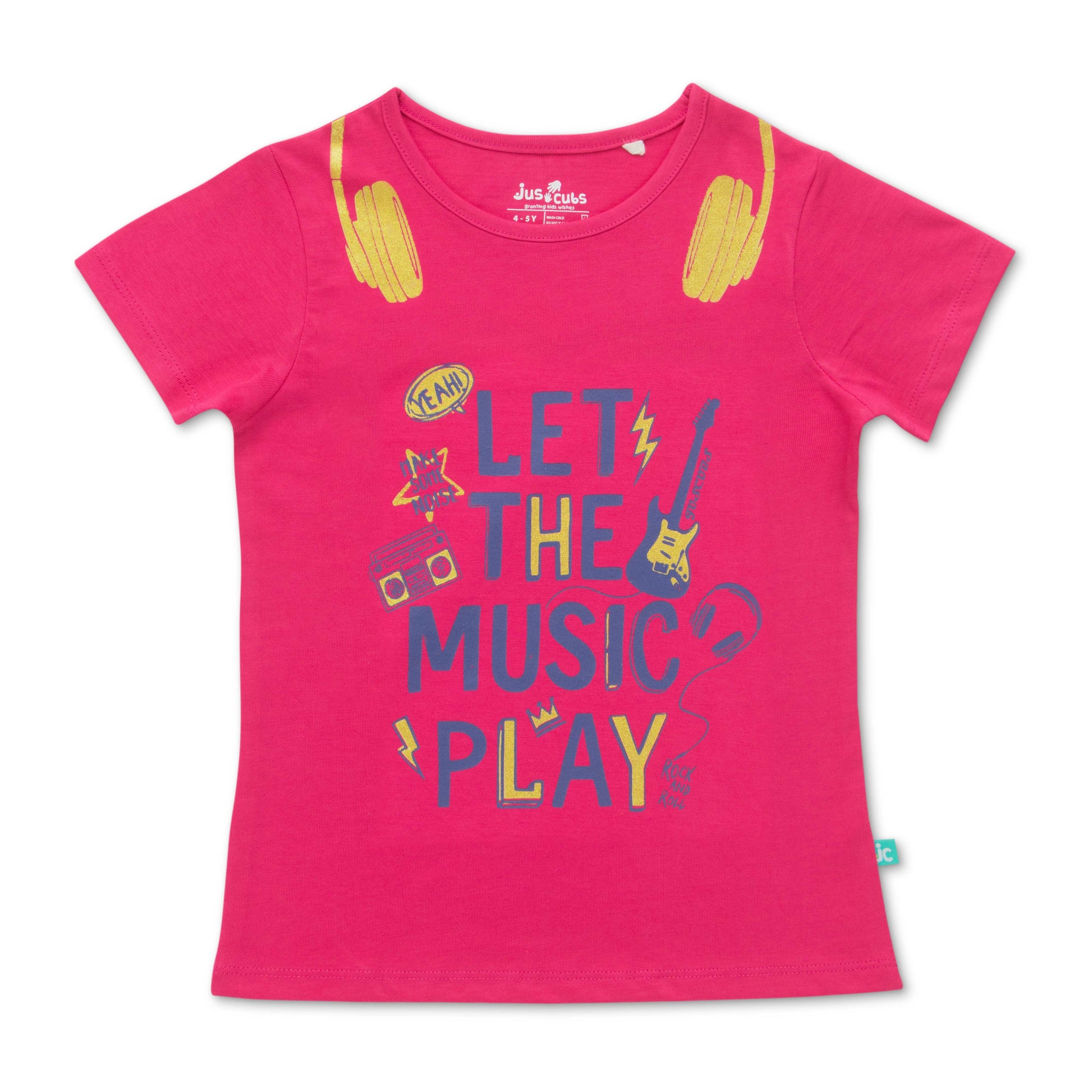 Pack of 3 Girls' Cotton T-Shirts – Fun Prints Featuring Music, Whale & Game Controller Designs