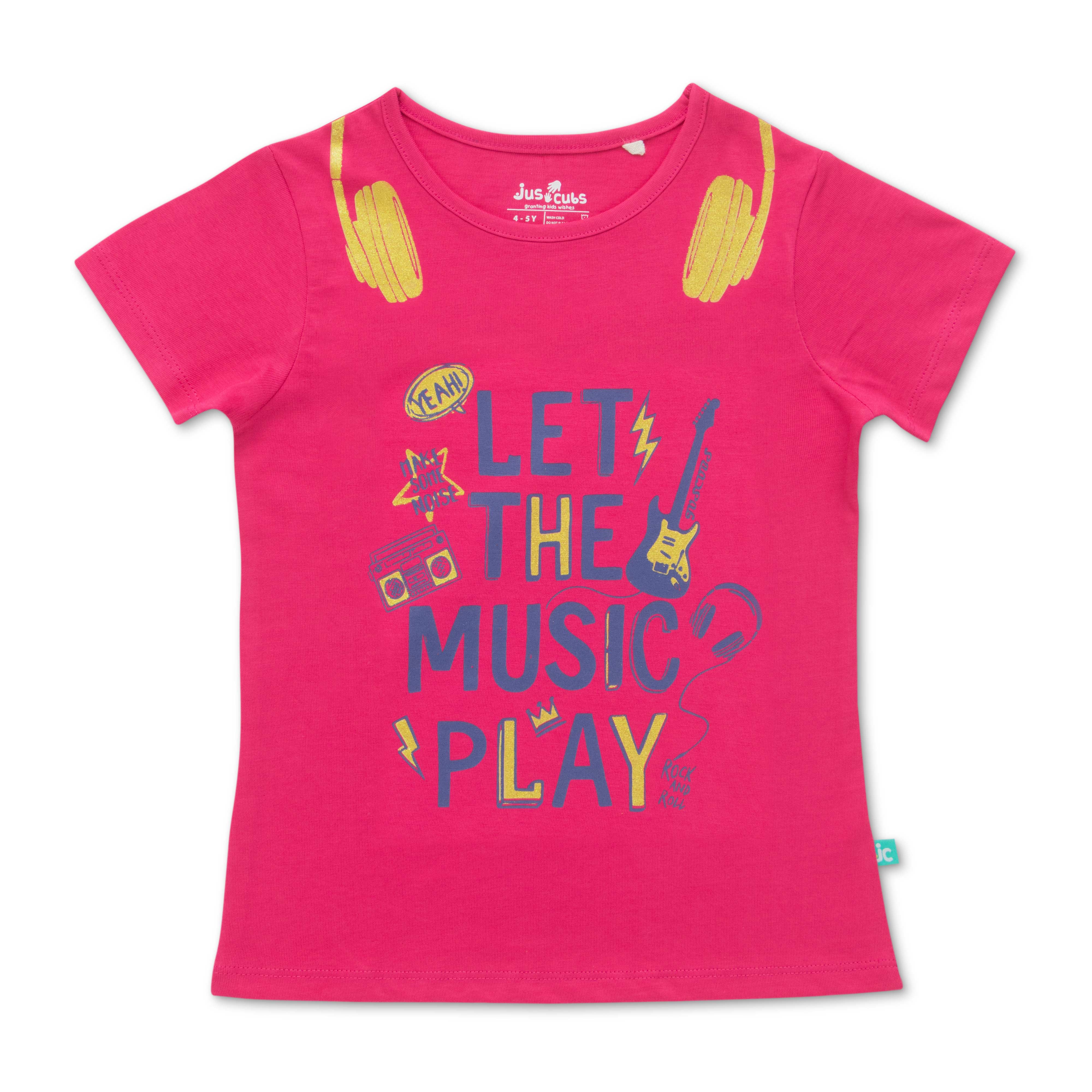Pack of 3 Girls' Cotton T-Shirts – Fun Prints Featuring Music, Whale & Game Controller Designs