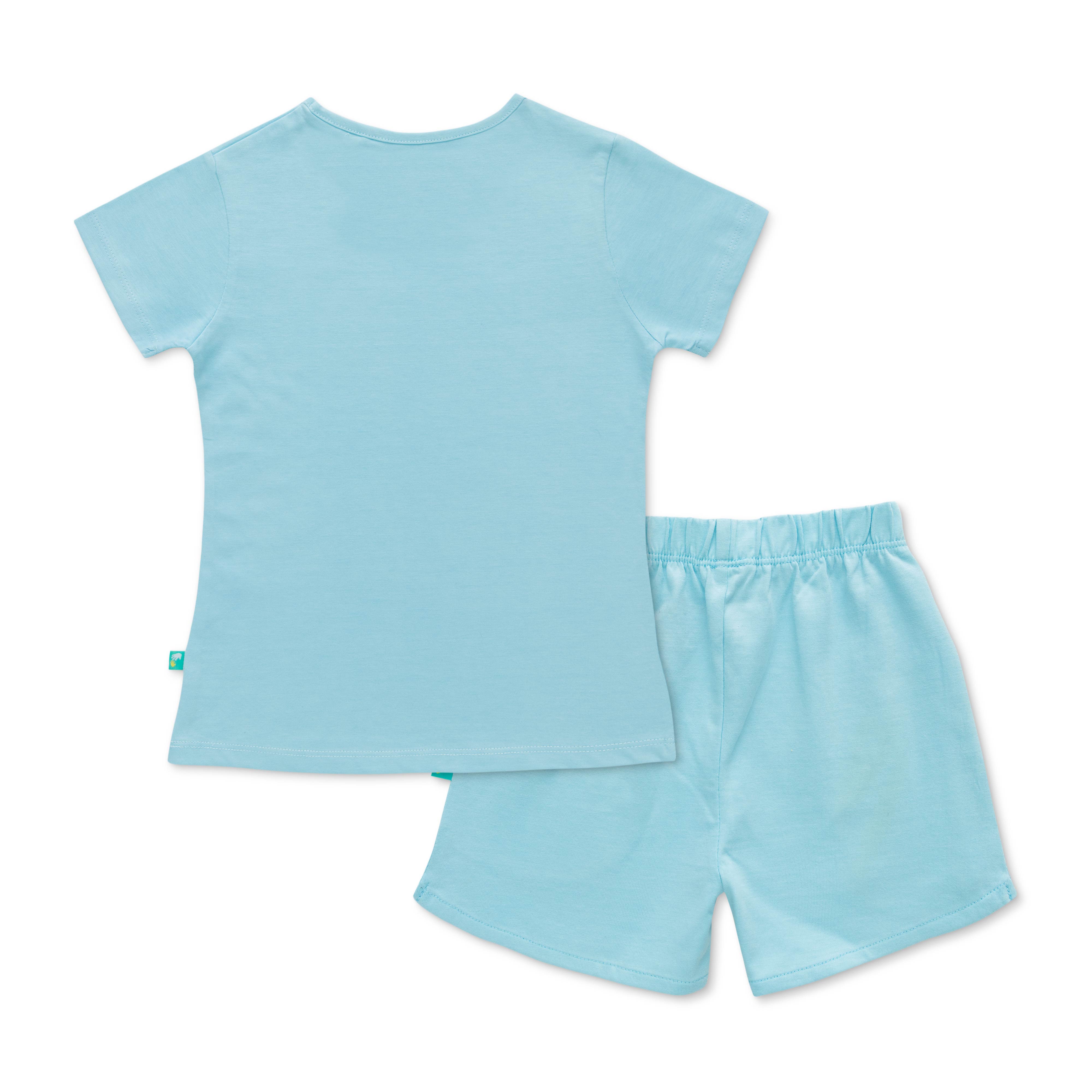Toddler Girls Striped Pure Cotton T-shirt with Shorts- Blue