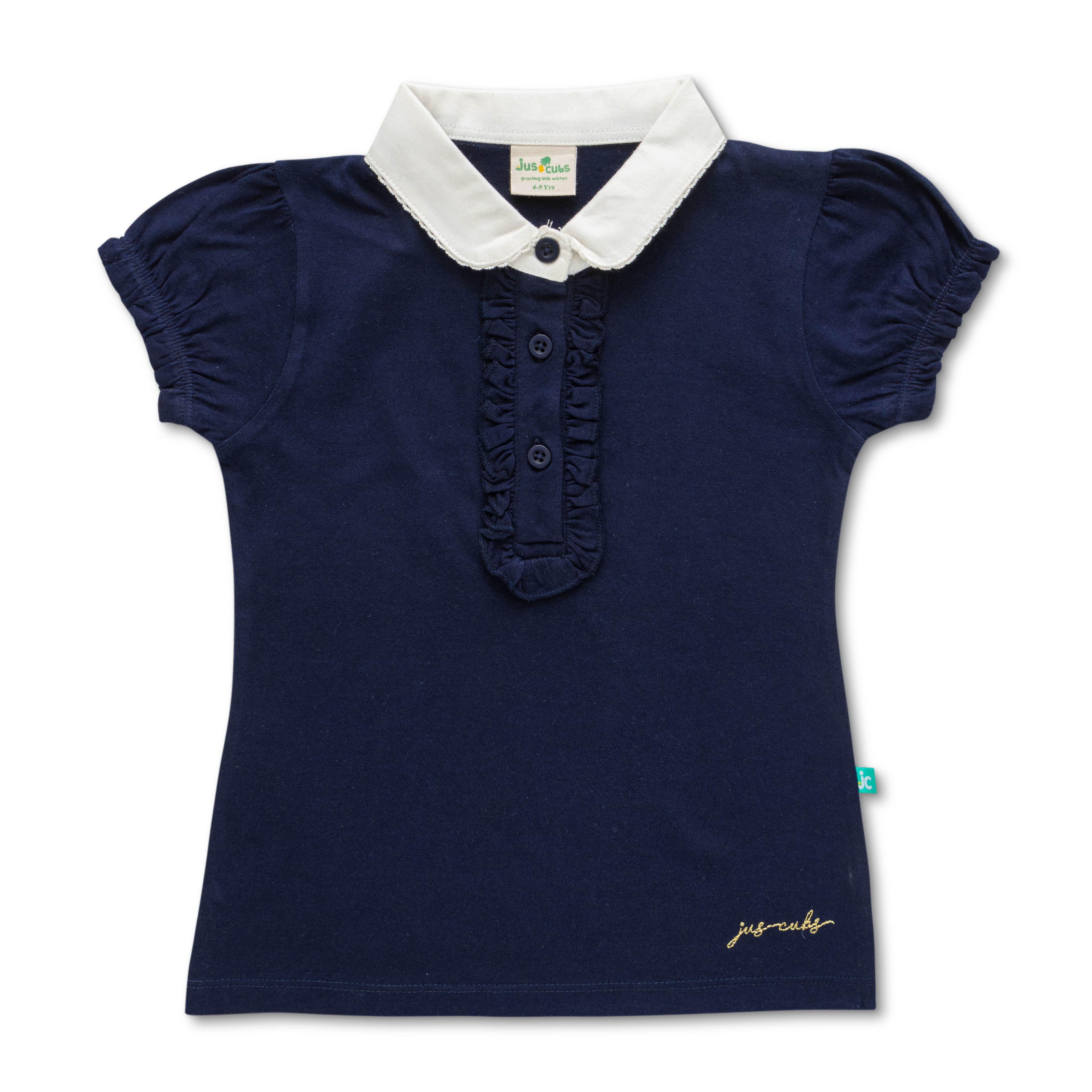 Girls 100% Cotton Polo T-Shirts -Navy